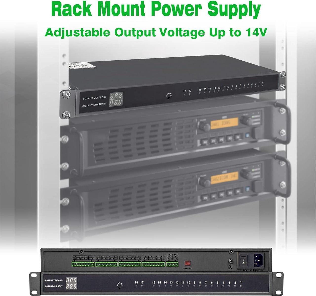 Alt view image 6 of 7 - 1U Rack Mount DC Distributed Power Box 18 Channel DC 12V 20 Amp Reset Fuse,4ft Replaceable AC Power Cord,for Security Cameras, DVRs, CCTV 12v 20a Power Supply