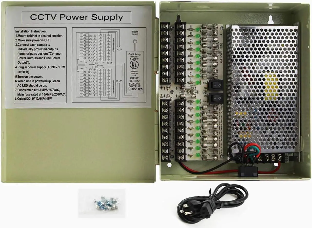 Main image of 18 Output 29 Amp 12V DC CCTV Distributed Power Supply Box for Security Camera, DVRs. UL Listed