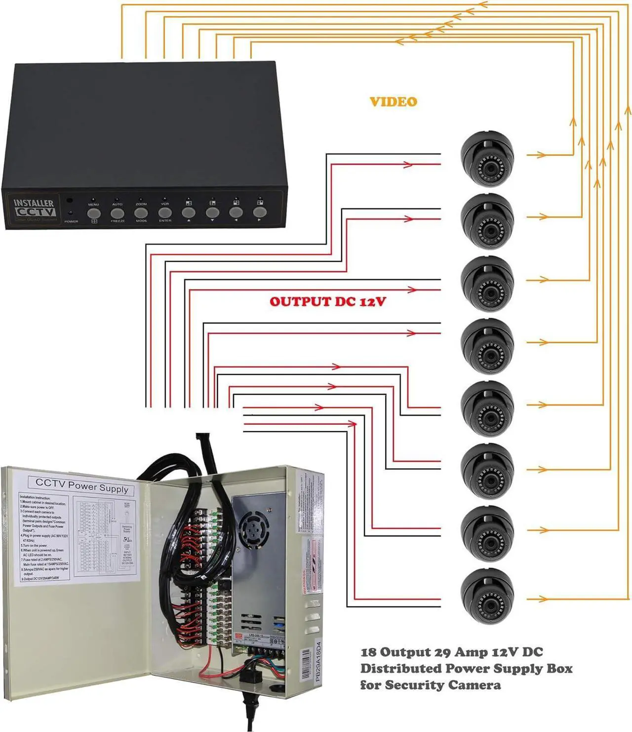 Alt view image 5 of 6 - 18 Output 29 Amp 12V DC CCTV Distributed Power Supply Box for Security Camera, DVRs. UL Listed