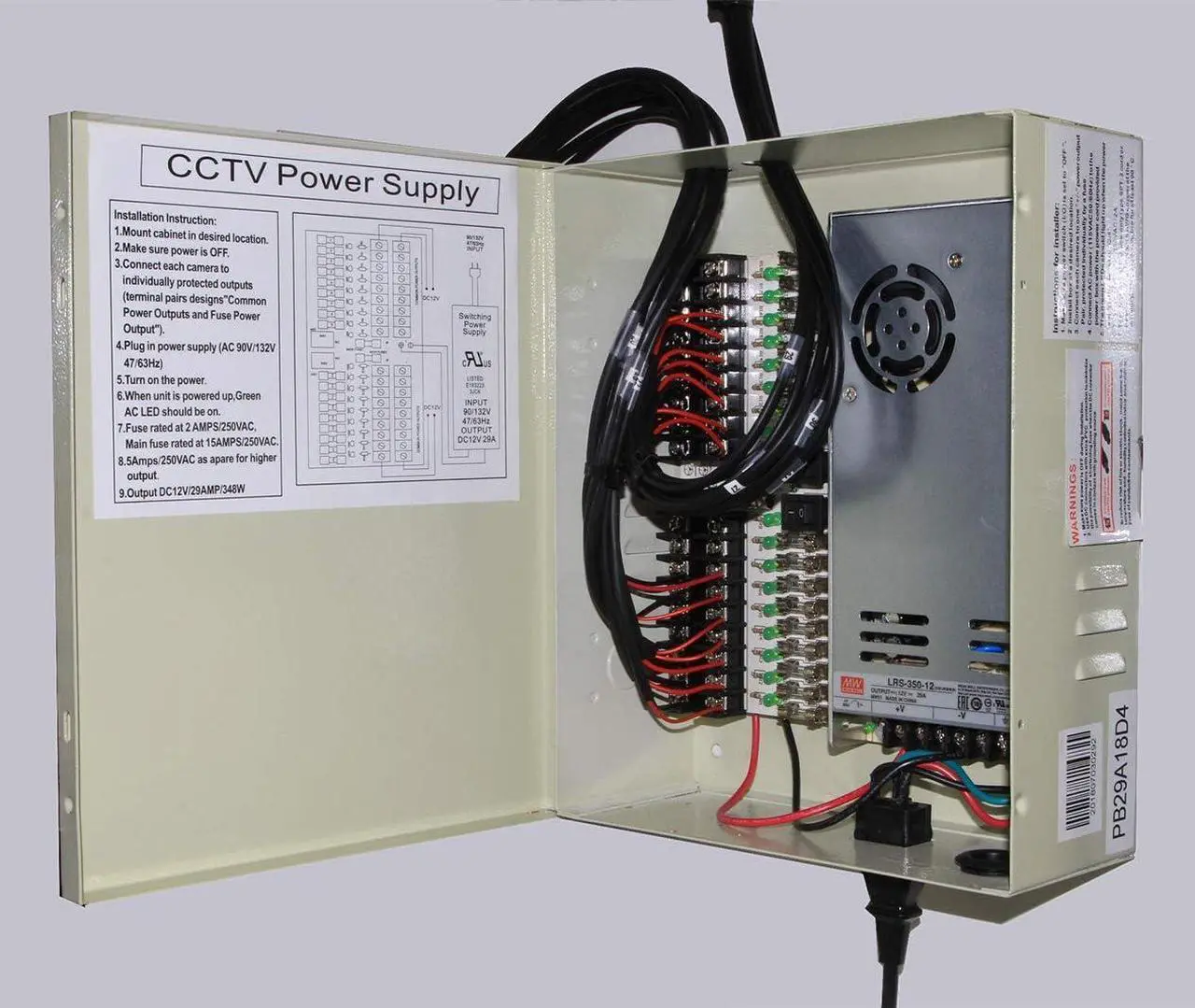 Alt view image 4 of 6 - 18 Output 29 Amp 12V DC CCTV Distributed Power Supply Box for Security Camera, DVRs. UL Listed