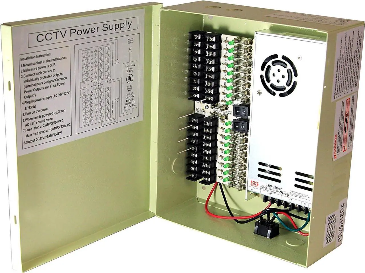 Alt view image 2 of 6 - 18 Output 29 Amp 12V DC CCTV Distributed Power Supply Box for Security Camera, DVRs. UL Listed