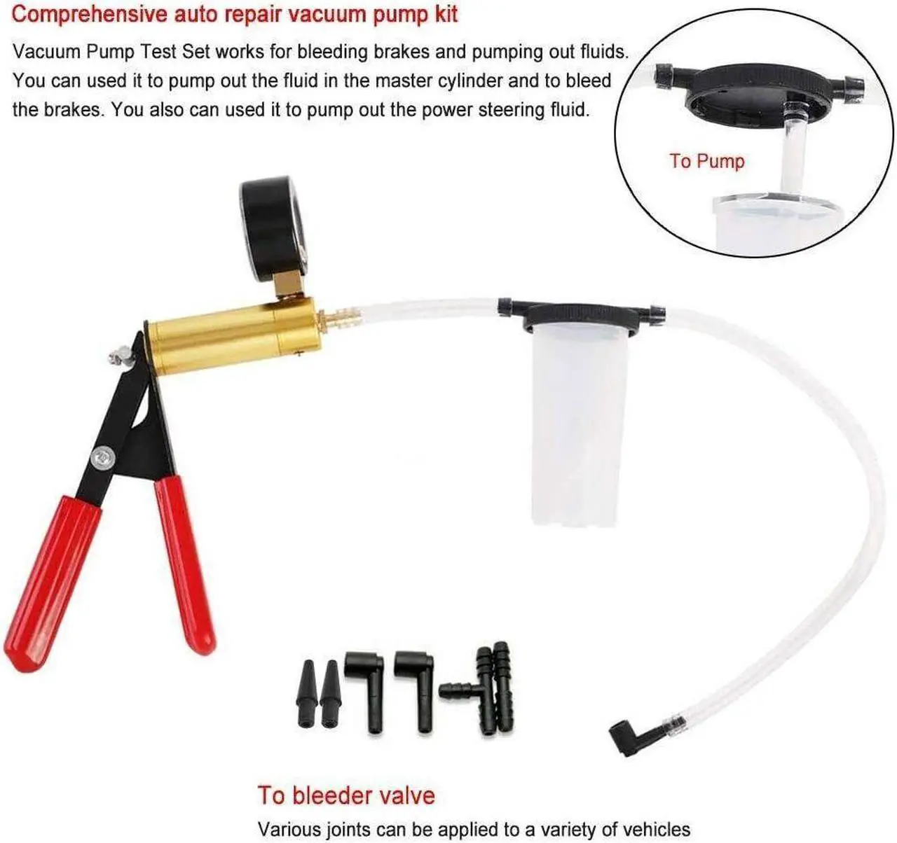 Alt view image 5 of 7 - Hand Held Vacuum Pressure Pump Tester Set Brake Fluid Bleeder Bleeding Kit + Box