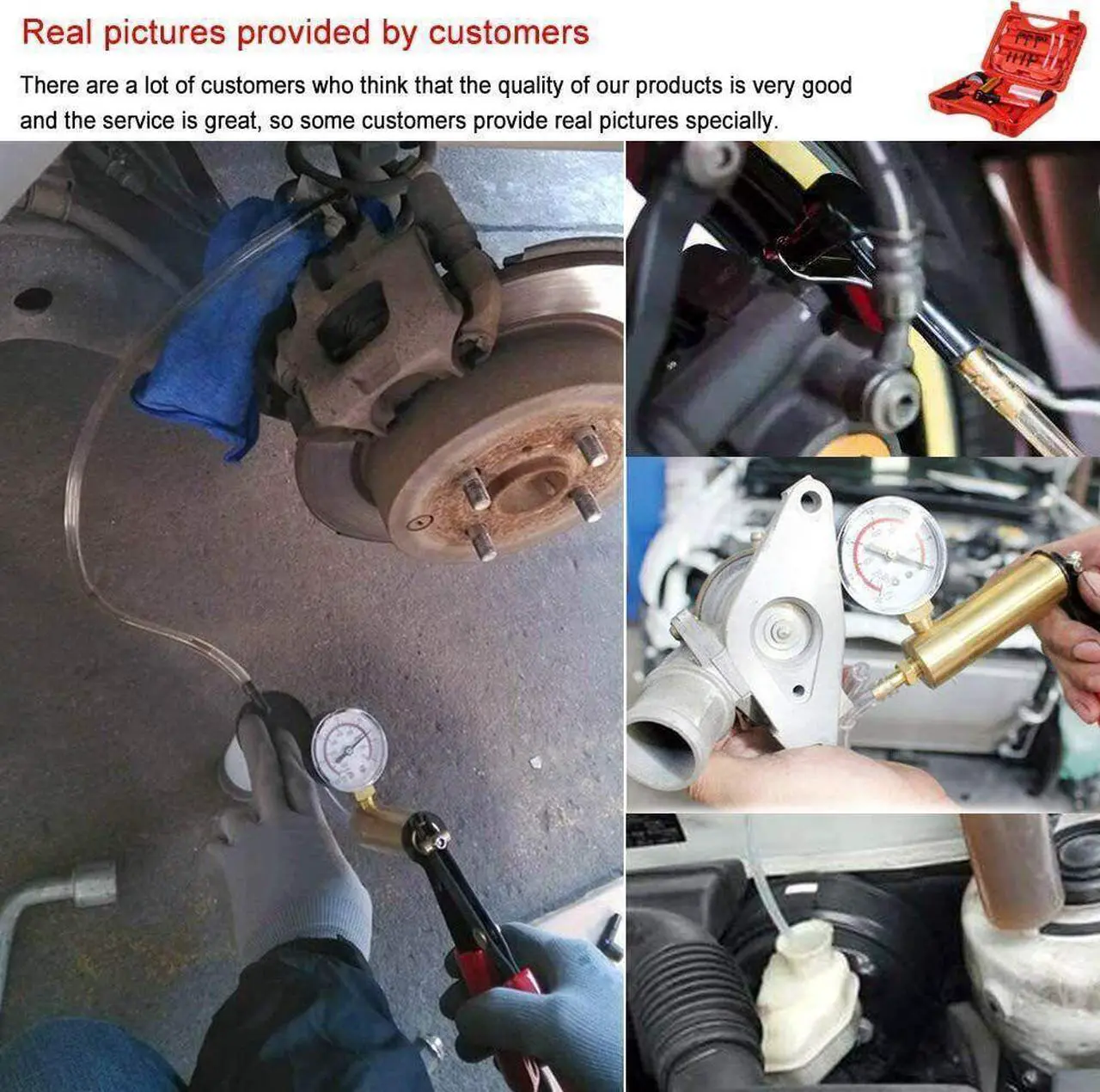 Alt view image 3 of 7 - Hand Held Vacuum Pressure Pump Tester Set Brake Fluid Bleeder Bleeding Kit + Box