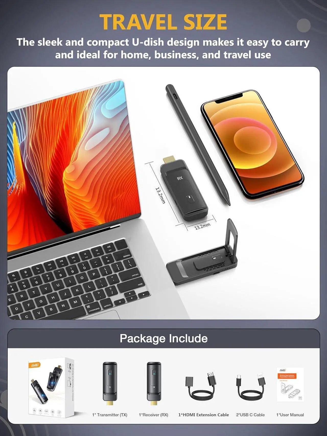 Alt view image 4 of 7 - Wireless HDMI Transmitter and Receiver, Foldable Antenna, Channel Adjustable, 1080P@60Hz, 5G Stream Video & Audio HDMI Extender for Laptop, Camera, TV Box to Monitor, Projector, TV - 165FT/50M