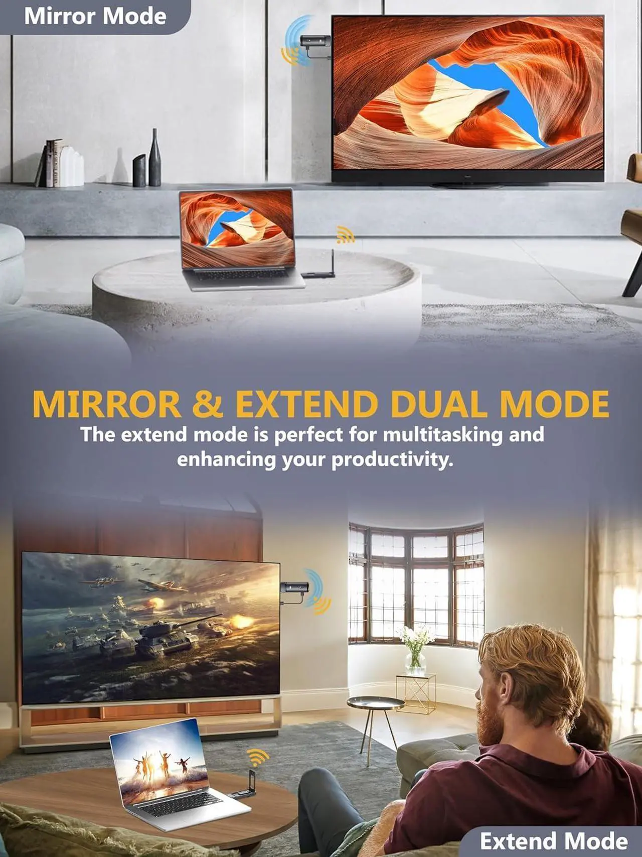 Alt view image 5 of 7 - Wireless HDMI Transmitter and Receiver, Foldable Antenna, Channel Adjustable, 1080P@60Hz, 5G Stream Video & Audio HDMI Extender for Laptop, Camera, TV Box to Monitor, Projector, TV - 165FT/50M