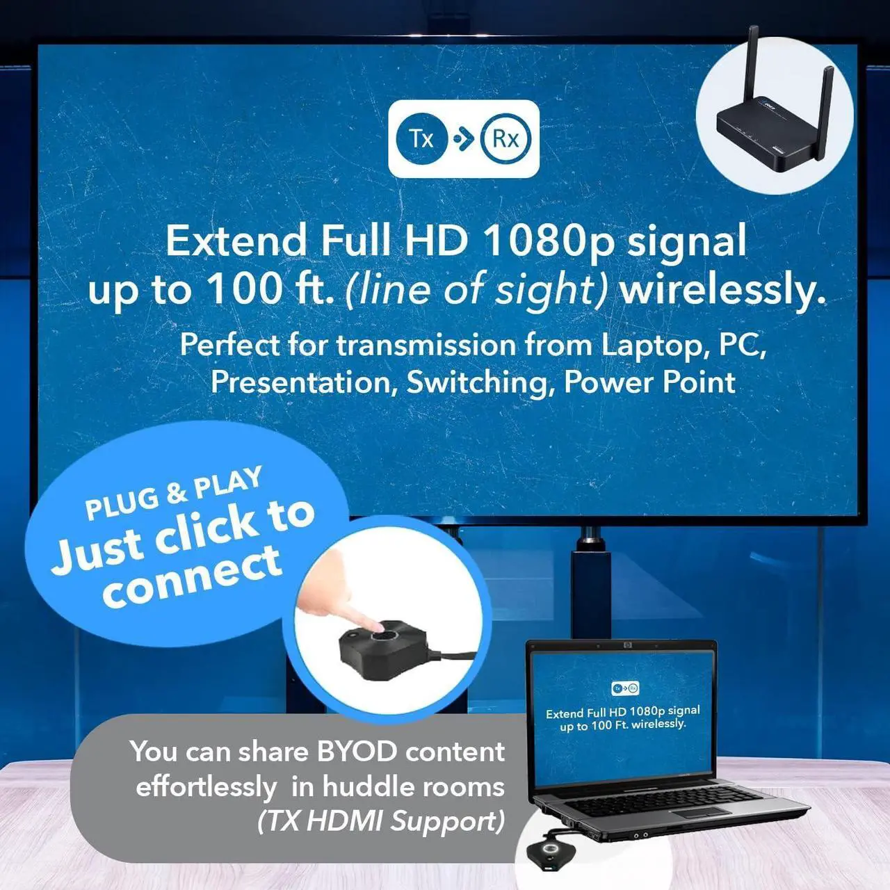 Alt view image 6 of 7 - Wireless 2x1 1080P HDMI Transmitter and Receiver Dongle Kit up to 100ft - Perfect for Transmission from Laptop, PC, Presentation, Switching, Power Point