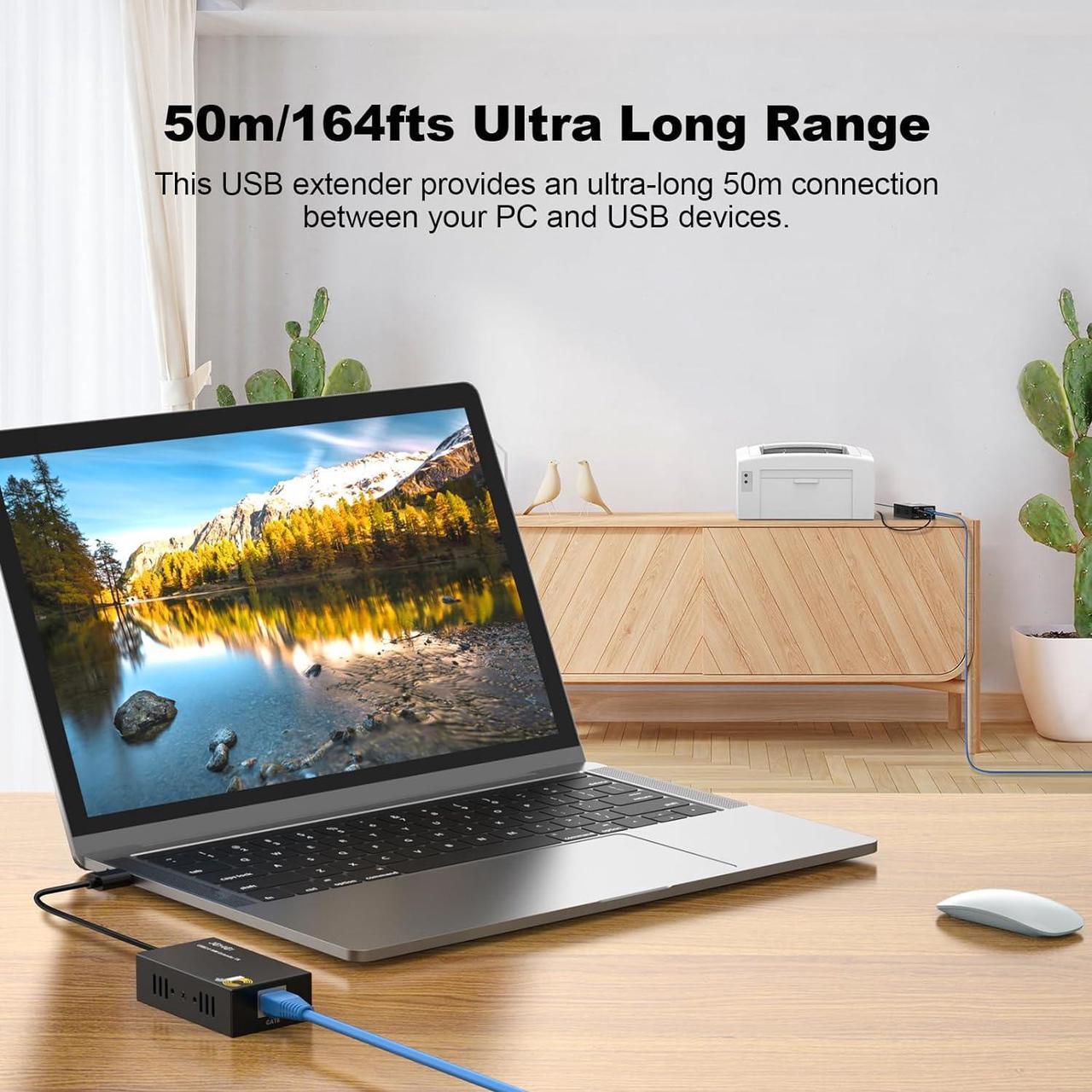 Alt view image 5 of 7 - USB Extender Over Cat6/7 Up to165ft/50M, JCHICI 4 USB 2.0 Ports, Plug and Play, No Driver, POC, Keyboard and Mouse USB Over Ethernet