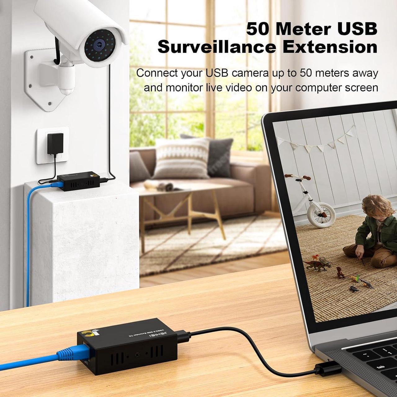 Alt view image 4 of 7 - USB Extender Over Cat6/7 Up to165ft/50M, JCHICI 4 USB 2.0 Ports, Plug and Play, No Driver, POC, Keyboard and Mouse USB Over Ethernet