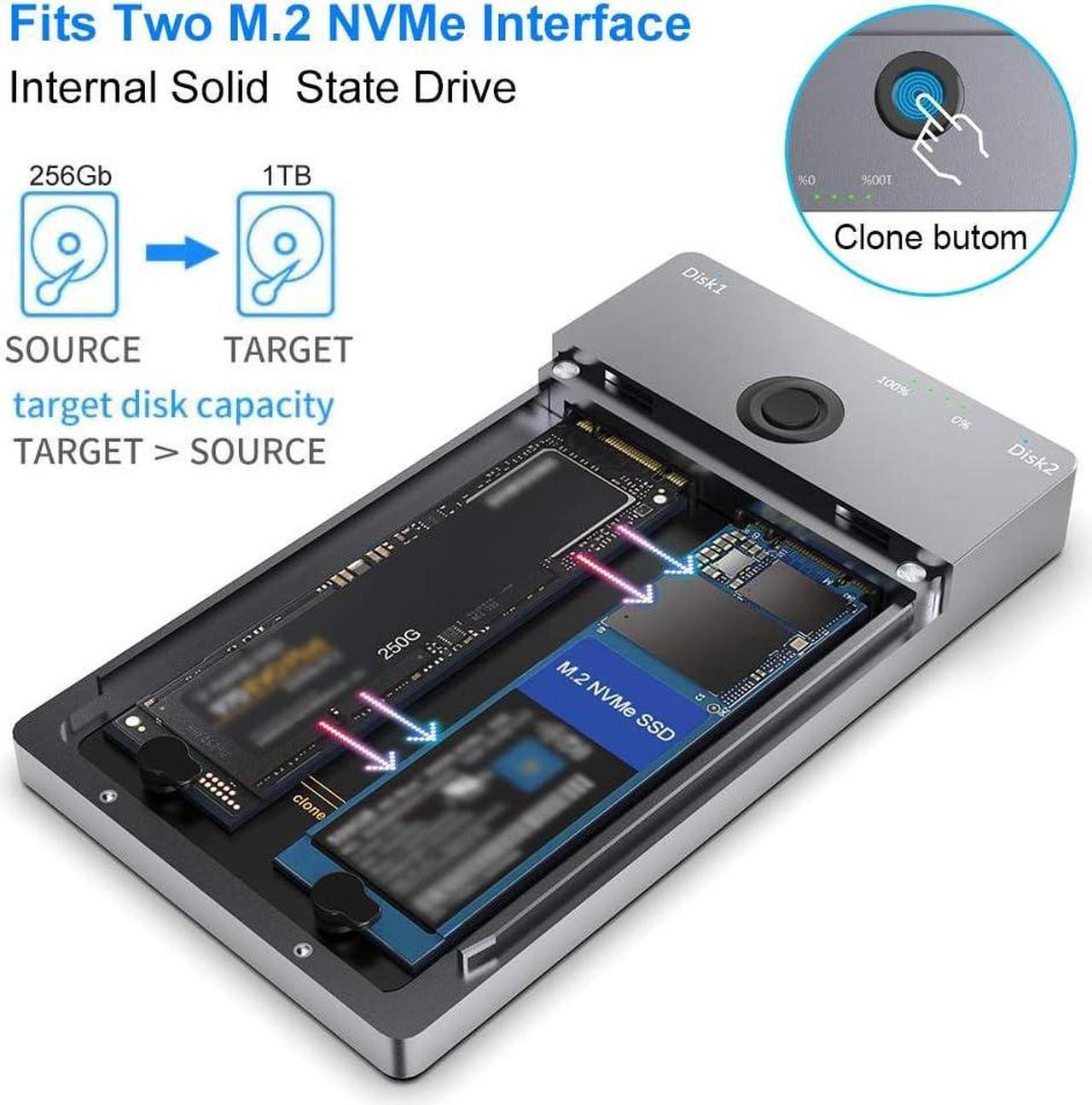 Alt view image 3 of 7 - NVMe M.2 Duplicator Dual-Bay Offline Clone 10Gbps USB C USB A to NVME Docking Station for M.2 SSD M Key Hard Drives Enclosure with NVME 2230 2242 2260 2280 Up to 8TB (Dual-Bay)