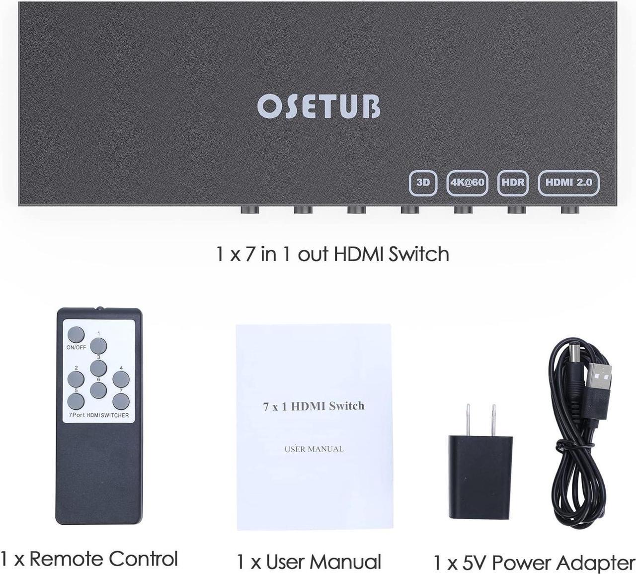 Alt view image 5 of 7 - 4K@60Hz 7 Port HDMI Switch, 7 in 1 Out HDMI Switcher Selector Support HDR & HDCP 2.2 & Full 3D with IR Remote Control for Nintendo Switch,Xbox PS5/PS4,Fire Stick,Roku