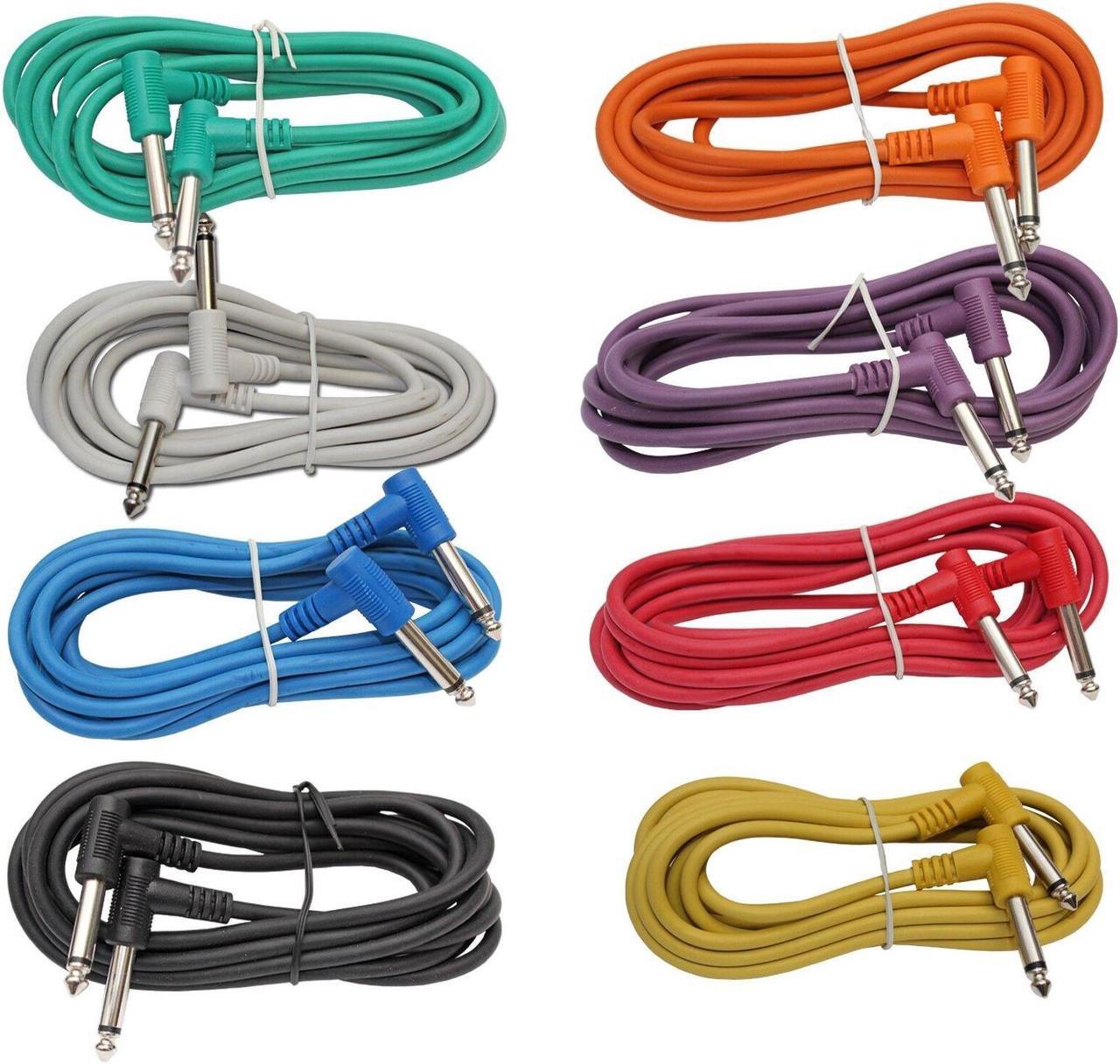 Alt view image 2 of 2 - 8 PACK mixed color 2 foot ft RIGHT ANGLE 1/4 guitar instrument patch cables cord