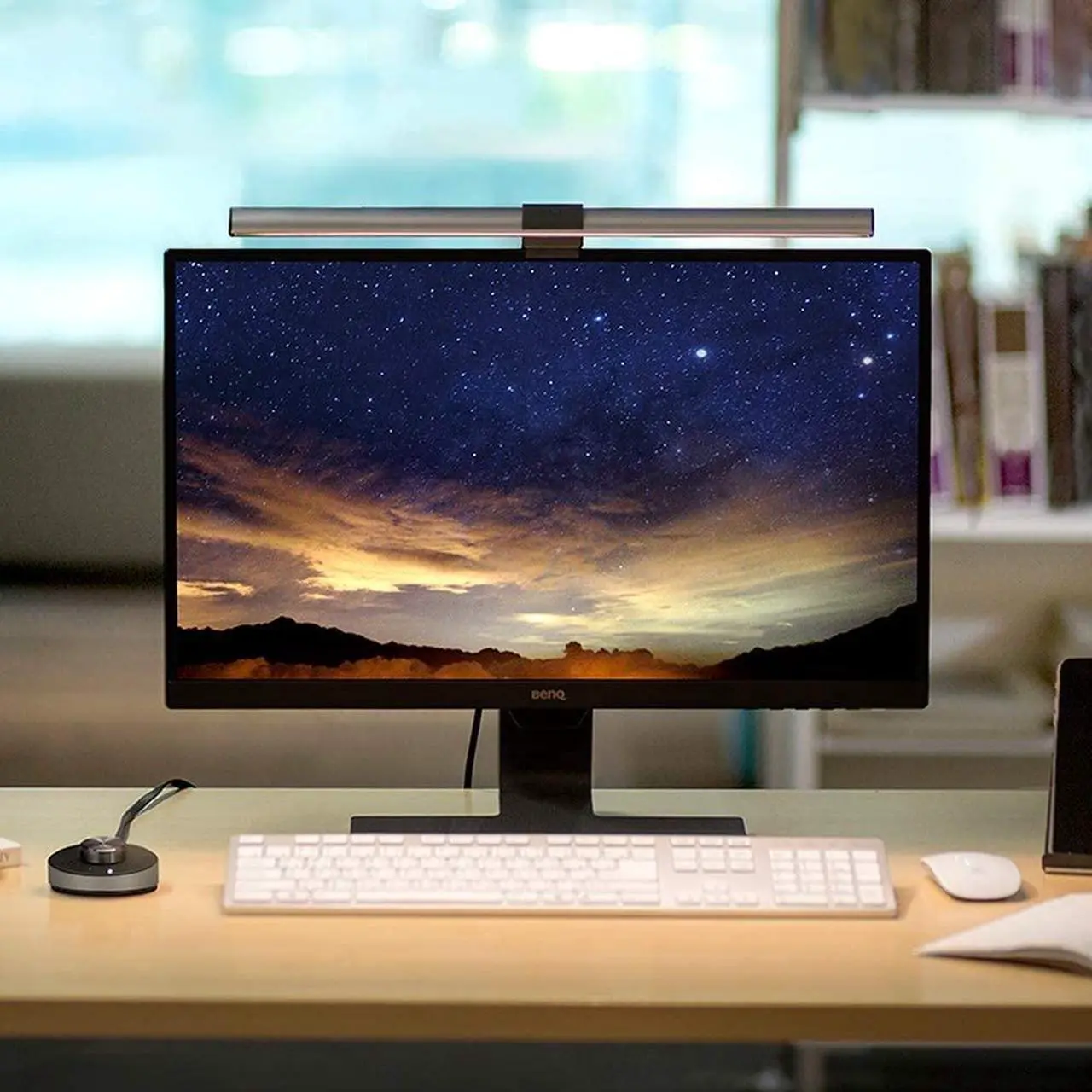 Alt view image 5 of 7 - BenQ ScreenBar Plus e-Reading LED Computer Monitor Light Lamp with Desktop Dial Auto-Dimming and Hue Adjustment No Screen Glare Space Saving USB Powered Matte Silver