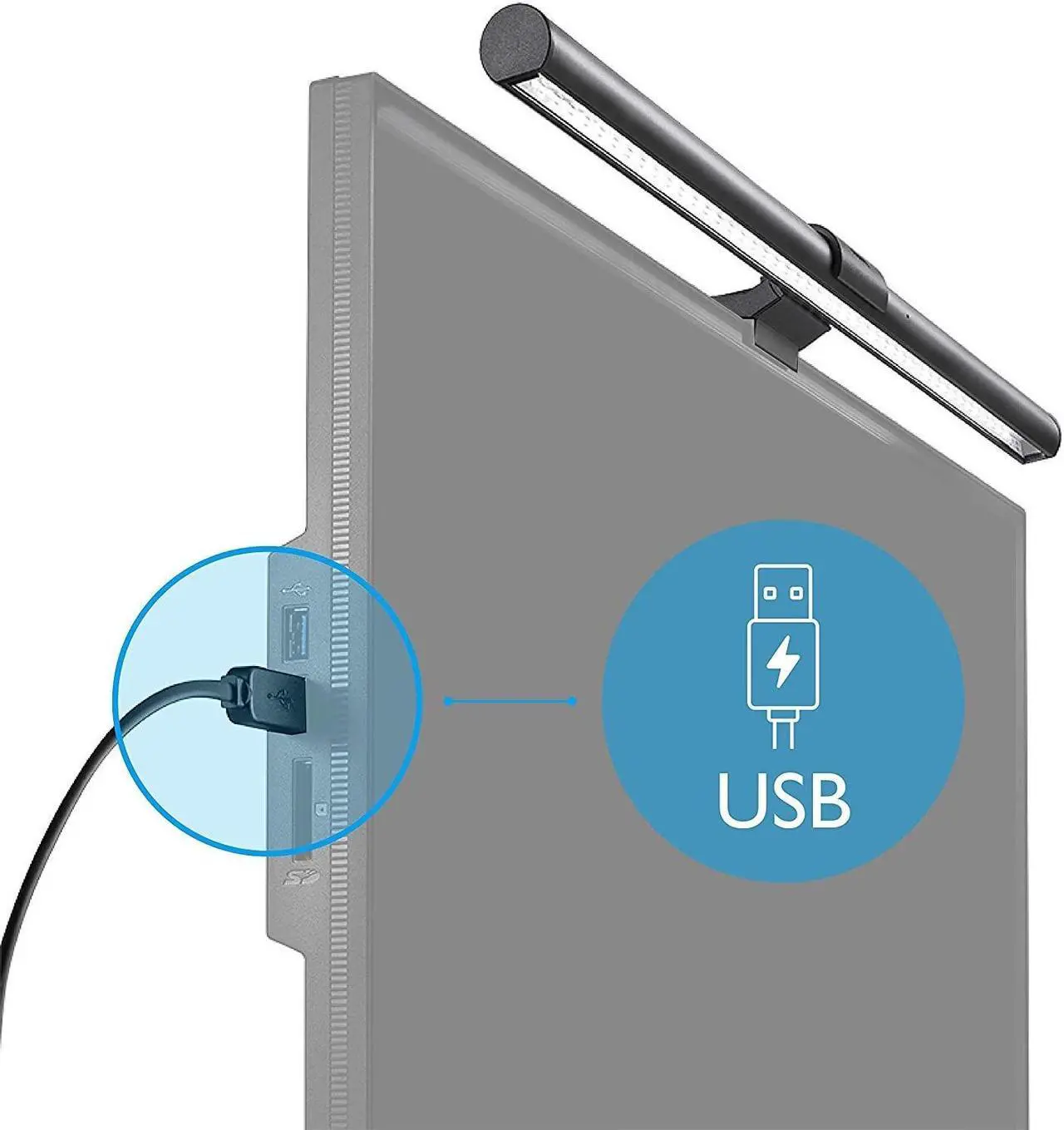 Alt view image 7 of 7 - BenQ ScreenBar Plus e-Reading LED Computer Monitor Light Lamp with Desktop Dial Auto-Dimming and Hue Adjustment No Screen Glare Space Saving USB Powered Matte Silver