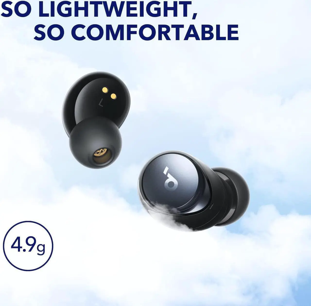 Alt view image 5 of 6 - A40 Auto-Adjustable Active Noise Cancelling Wireless Earbuds, Reduce Noise by Up to 98%, 50H Playtime, Hi-Res Sound, Comfortable Fit, App Customization, Wireless Charge