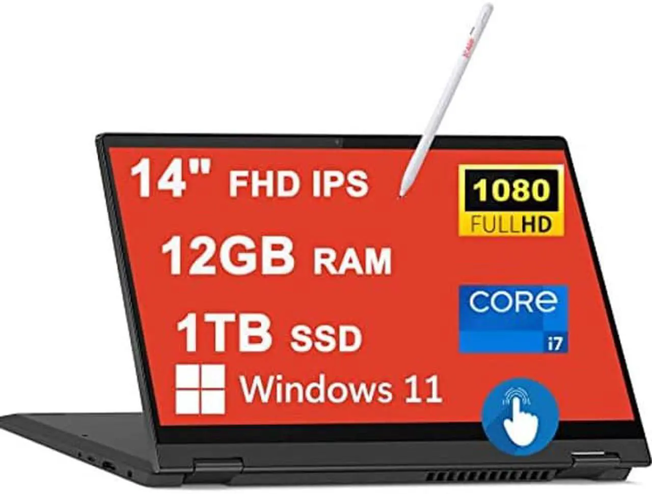 Main image of Lenovo IdeaPad Flex 5 14 2-in-1 Laptop 14" FHD IPS Glossy Touchscreen 11th Generation Quad-core i7-1165G7 12GB RAM 1TB SSD Backlit Keyboard Fingerprint HDMI USB-C Dolby Win11 Graphite Grey + Pen