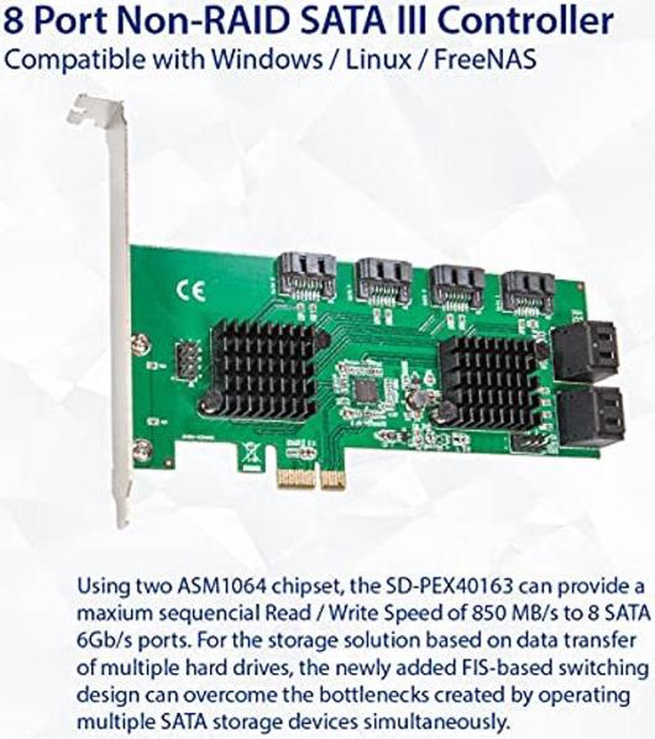 Alt view image 2 of 5 - Syba 8 Port SATA III to PCIe 3.0 x1 Non-RAID Expansion Card Dual ASM1064 Low Profile Bracket,SD-PEX40163