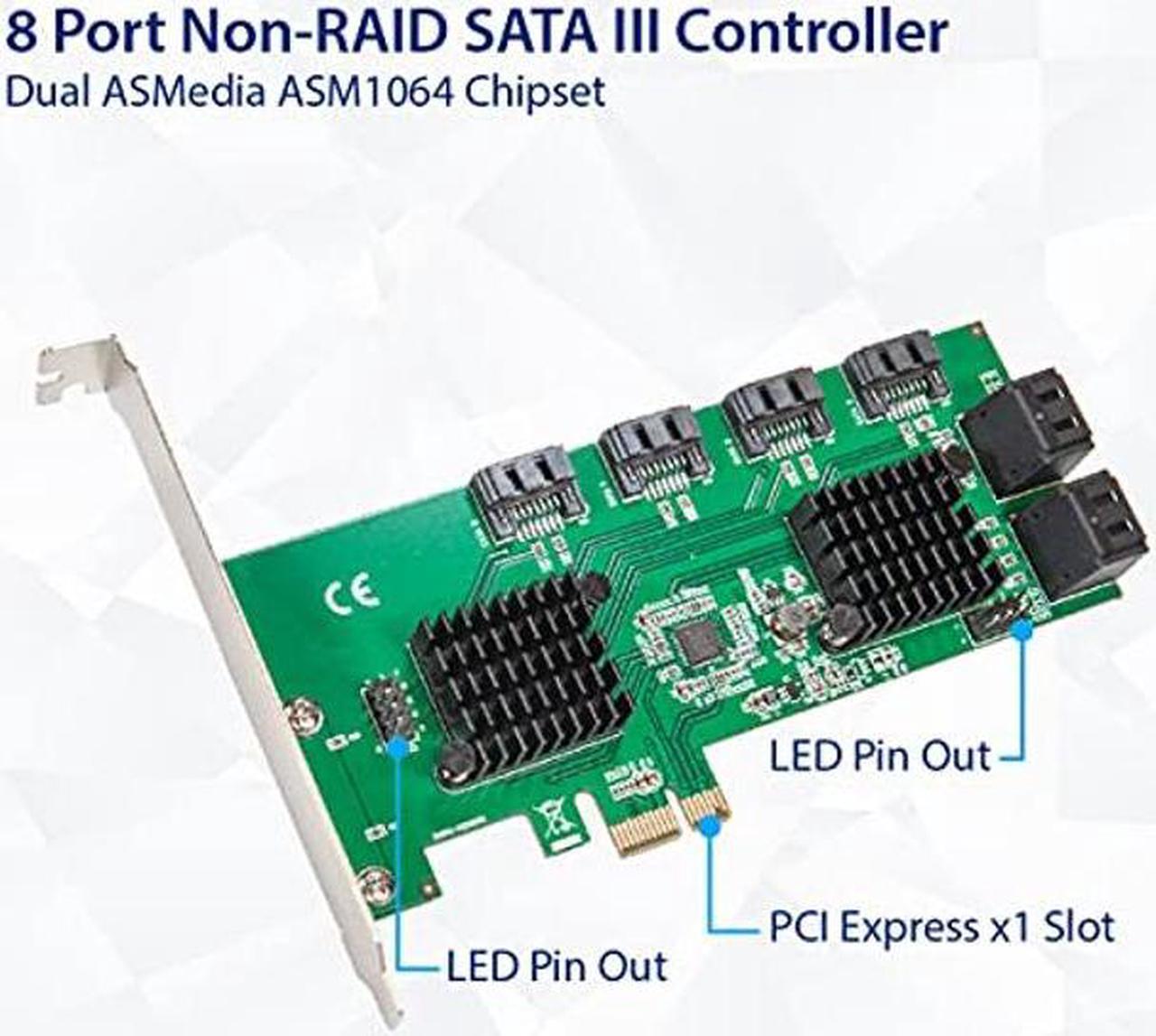 Alt view image 5 of 5 - Syba 8 Port SATA III to PCIe 3.0 x1 Non-RAID Expansion Card Dual ASM1064 Low Profile Bracket,SD-PEX40163