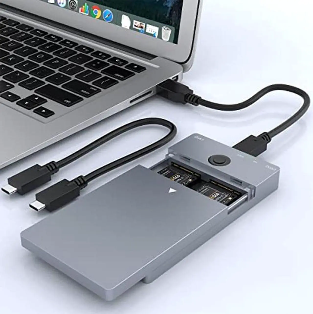 Main image of USB C 3.1 Gen2 10Gbps Dual Bay M.2 Enclosure, Offline Cloner USB C to NVME SSD Enclosure External Hard Drive Duplicator for M Key (B+M Key) NVMe PCIe 2230 2242 2260 2280 M.2 SSDs(Tool-Free)