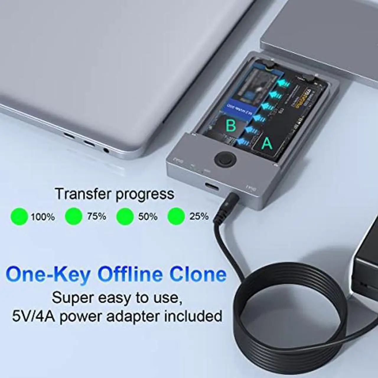 Alt view image 3 of 5 - USB C 3.1 Gen2 10Gbps Dual Bay M.2 Enclosure, Offline Cloner USB C to NVME SSD Enclosure External Hard Drive Duplicator for M Key (B+M Key) NVMe PCIe 2230 2242 2260 2280 M.2 SSDs(Tool-Free)