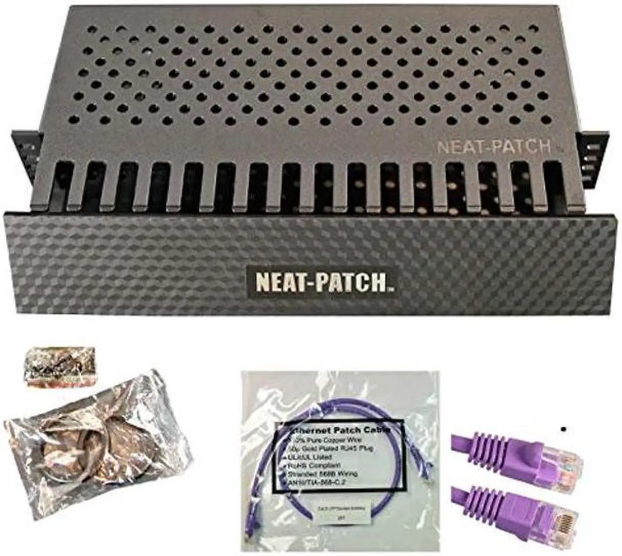 Main image of Neat Patch 2U Cable Management Kit - 1 Pack w/ 48 CAT6 Patch Cables (2FT Purple)