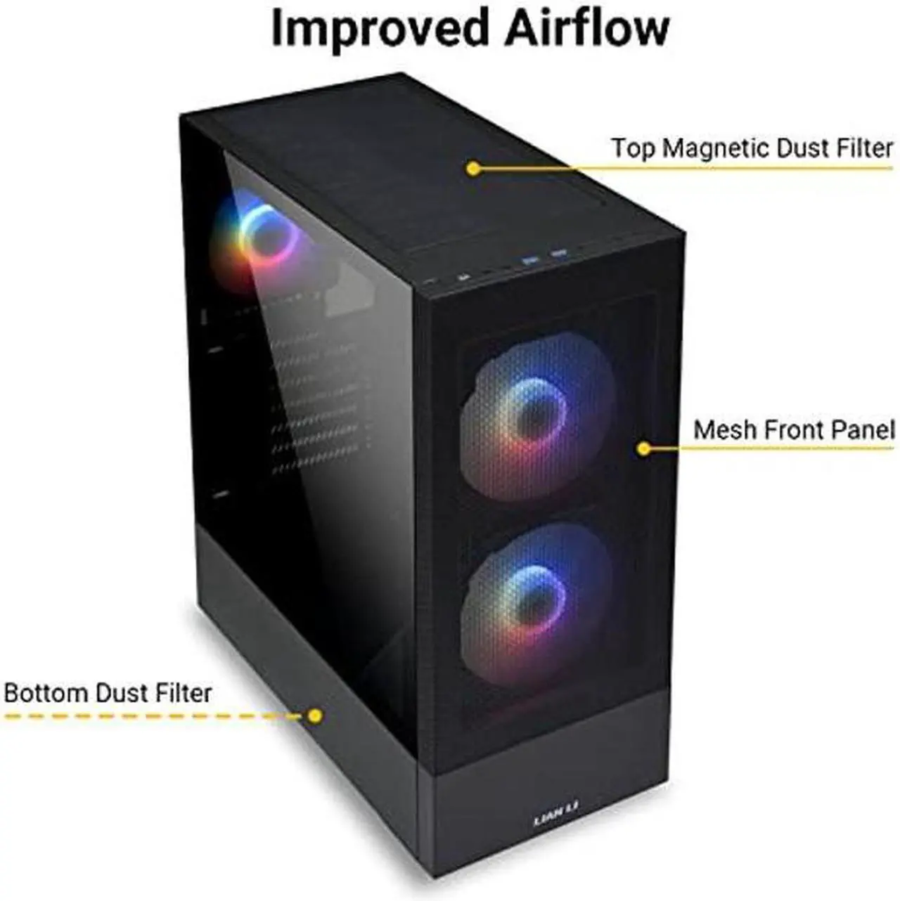 Alt view image 2 of 5 - LIAN LI High Airflow ATX PC Case, RGB Gaming Computer Case, Mesh Front Panel Mid-Tower Chassis w/ 3 ARGB PWM Fans Pre-Installed, USB Type-C Port, Tempered Glass Side Panel (LANCOOL 205 MESH C, Black)