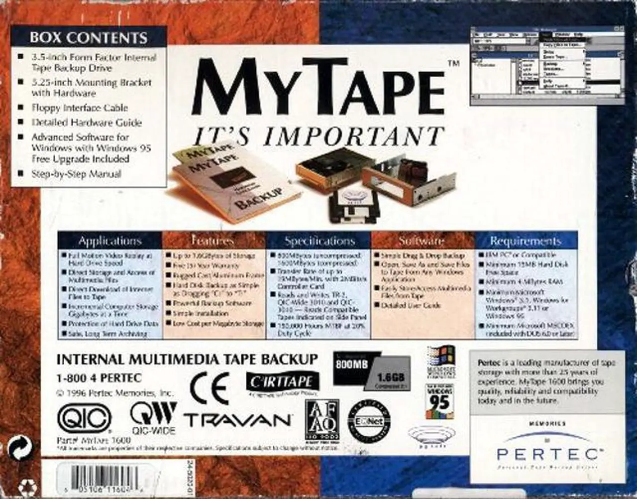 Alt view image 2 of 4 - Pertec MyTape Backup 1600 MBytes Multimedia Internal Travan Tape Drive