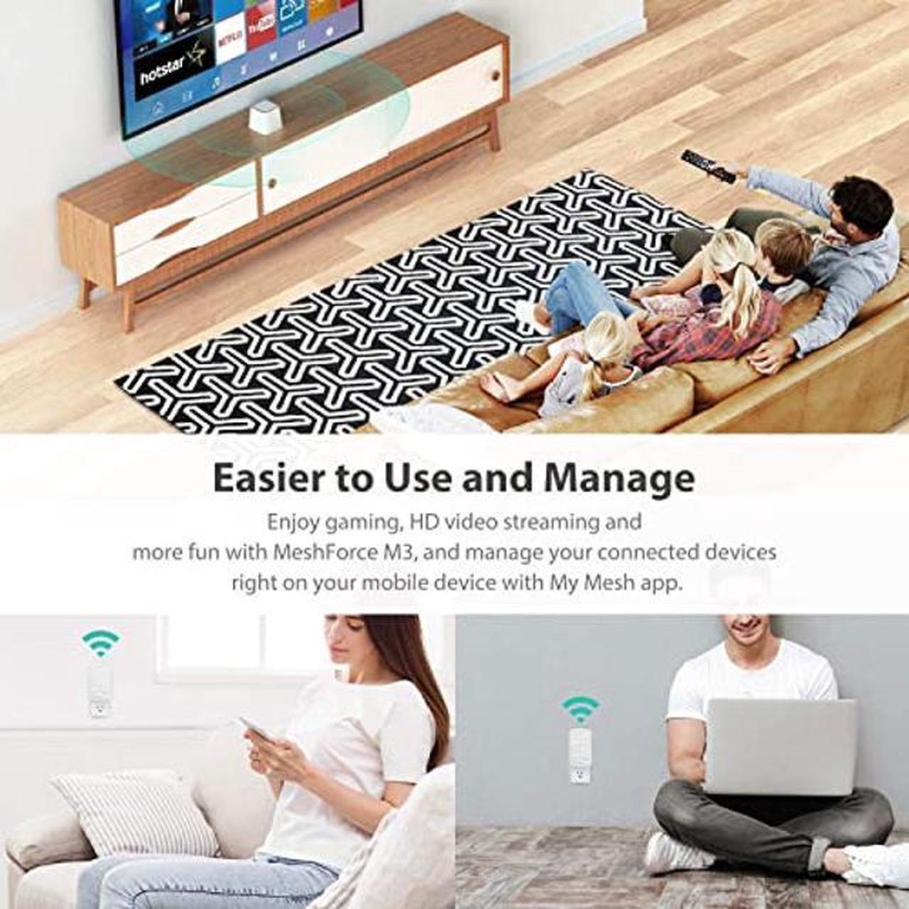 Alt view image 5 of 5 - Meshforce M3 Mesh WiFi System (4 Pack), Up to 6000 sq.ft (8+ Rooms) Whole Home Coverage, WiFi Router Replacement, Parental Control, Plug-in Design (1 WiFi Point & 3 Dots)