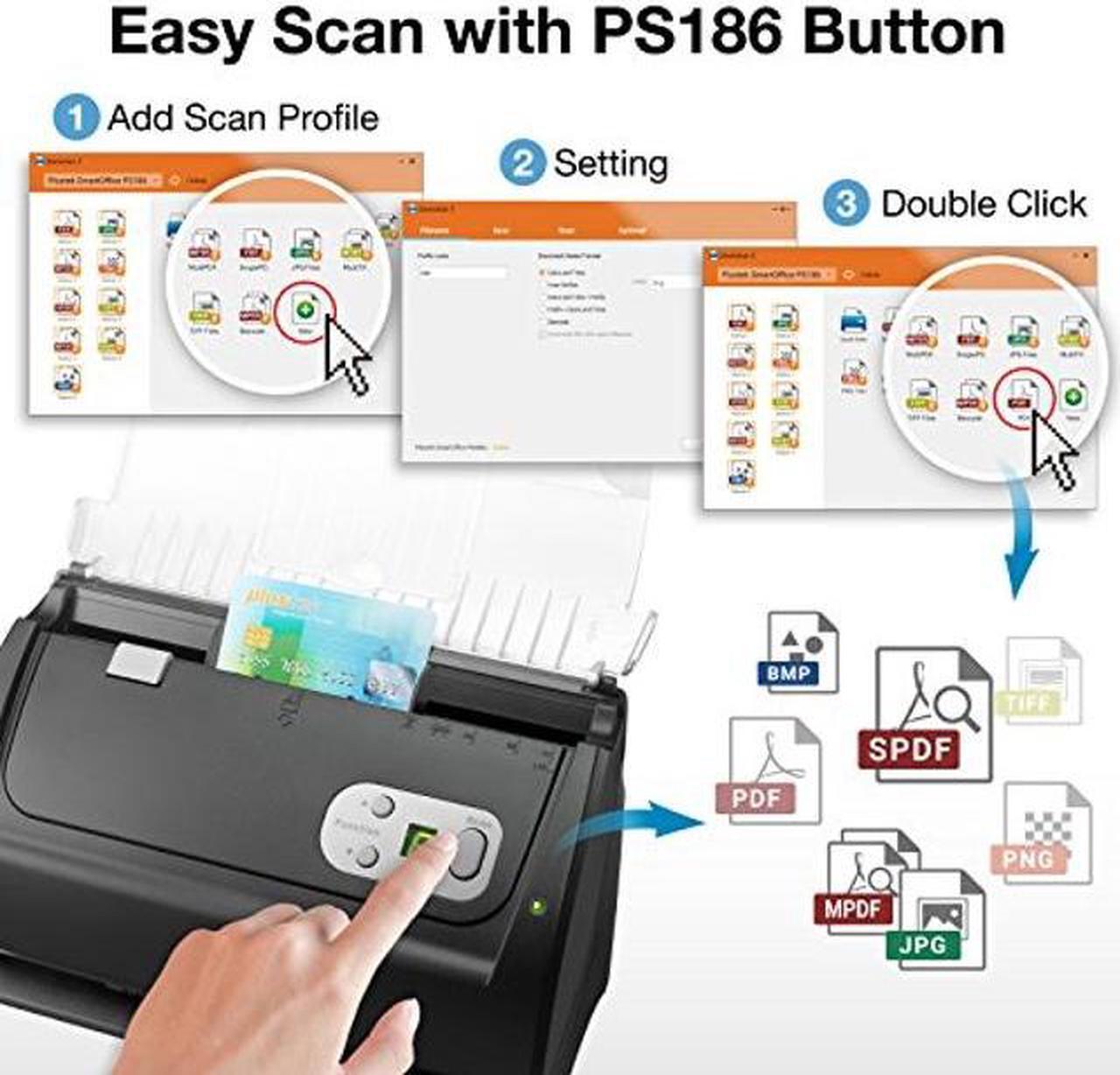Alt view image 3 of 5 - Plustek PS186 Desktop Document Scanner, with 50-pages Auto Document Feeder (ADF). For Windows 7 / 8 / 10 / 11 (Intel/AMD only)