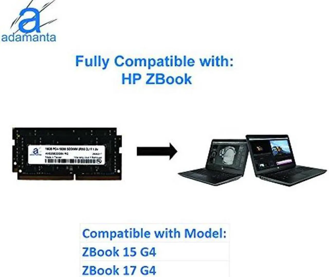 Alt view image 2 of 2 - Adamanta 32GB (2x16GB) Laptop Memory Upgrade Compatible for HP ZBook 15 G4 & ZBook 17 G4 Mobile Workstation with Intel i5 & i7 Processors DDR4 2400Mhz PC4-19200 SODIMM 2Rx8 CL17 1.2v RAM DRAM