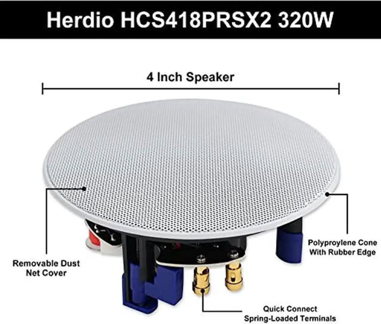 Alt view image 5 of 5 - Herdio 320 Watts 2 Way Flush Mount Ceiling Speakers 4 Inches Perfect for Bathroom, Kitchen,Living Room,Office 4 Speakers