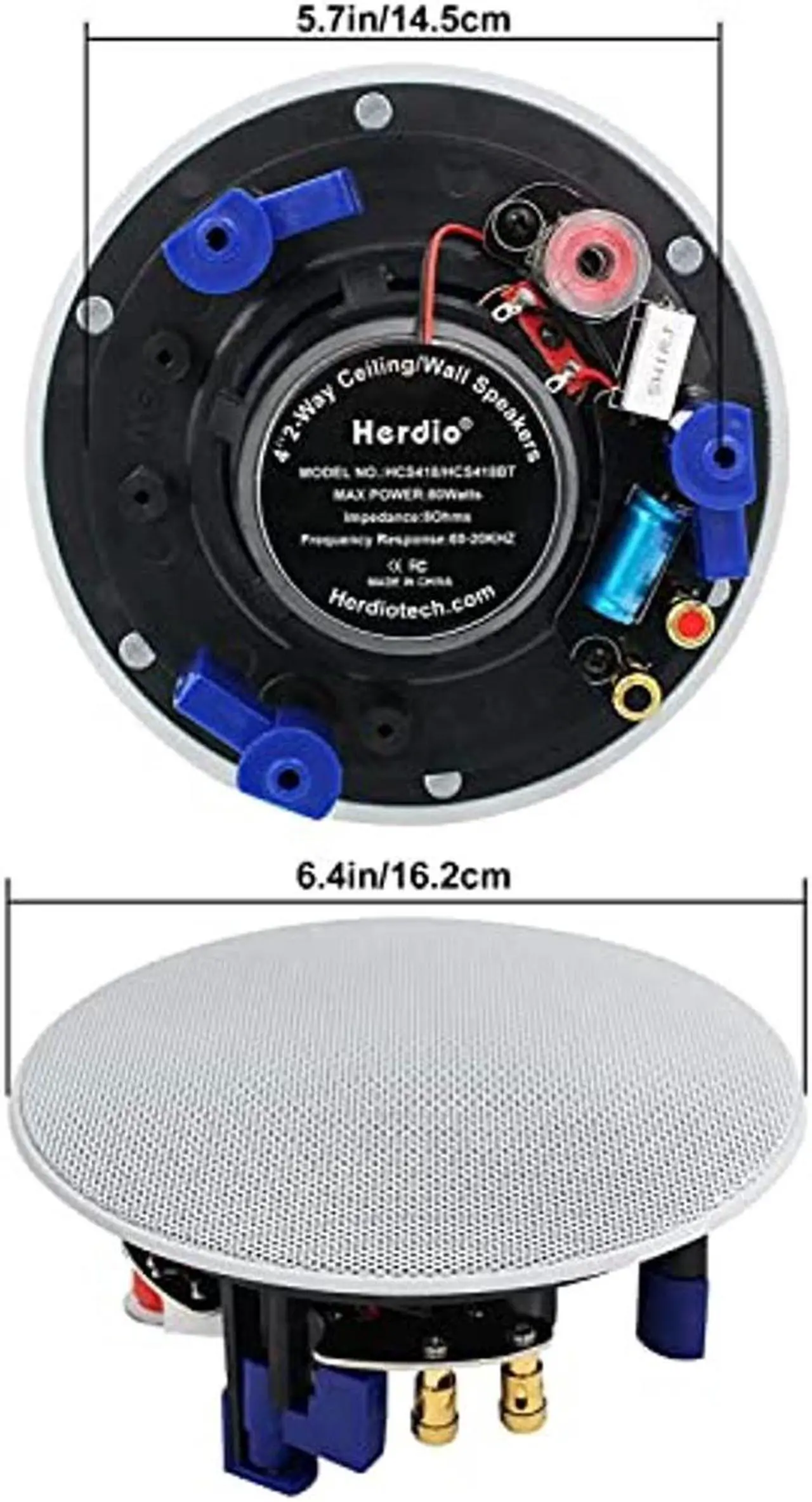 Alt view image 3 of 5 - Herdio 320 Watts 2 Way Flush Mount Ceiling Speakers 4 Inches Perfect for Bathroom, Kitchen,Living Room,Office 4 Speakers