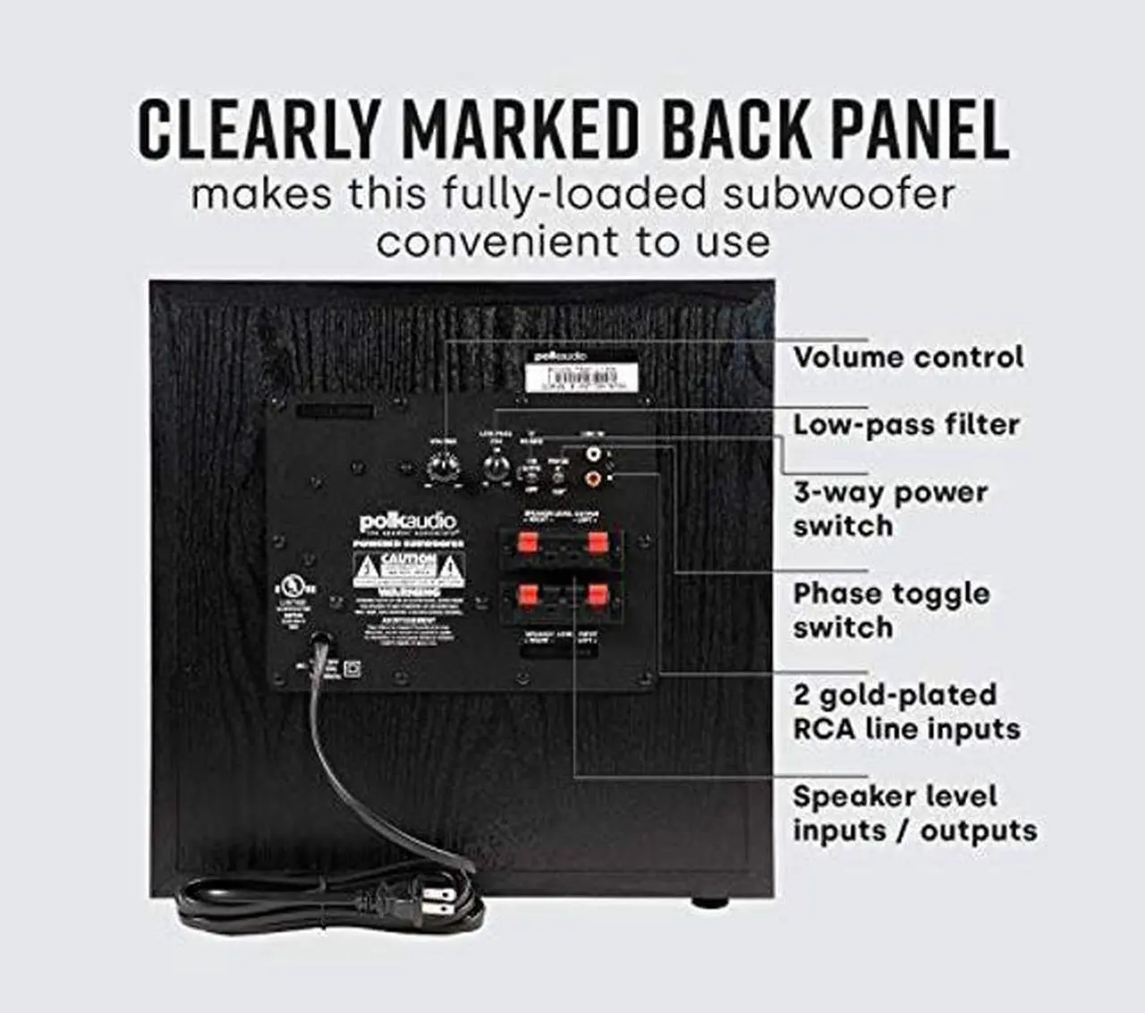 Alt view image 5 of 5 - Polk Audio PSW10 10" Powered Subwoofer - Power Port Technology, Up to 100 Watts, Big Bass in Compact Design, Easy Setup with Home Theater Systems, Timbre-Matched with Monitor & T-series Polk Speakers