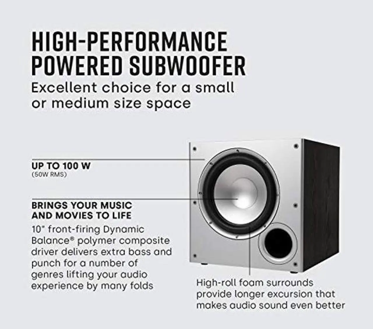 Alt view image 2 of 5 - Polk Audio PSW10 10" Powered Subwoofer - Power Port Technology, Up to 100 Watts, Big Bass in Compact Design, Easy Setup with Home Theater Systems, Timbre-Matched with Monitor & T-series Polk Speakers