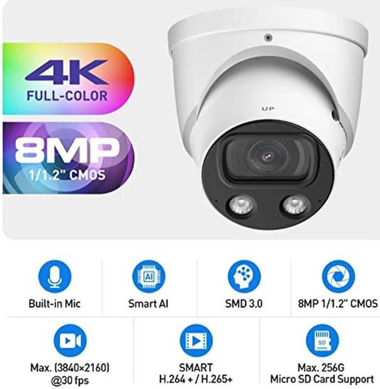 Alt view image 3 of 5 - EmpireTech IPC-Color4K-T 4K Full-Color Ultra Low Light 8MP Smart AI Starlight Turret IP Camera 1/1.2" CMOS,Build-in Warm LED, Built-in Mic,SMD 3.0,PoE and ePoE,IPC-Color4K-T 3.6mm