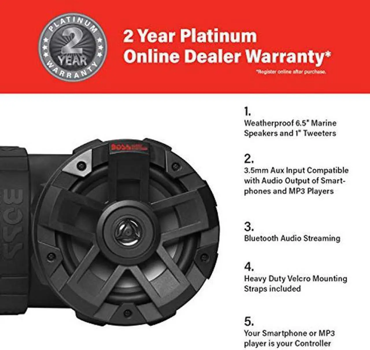 Alt view image 5 of 5 - BOSS Audio Systems ATVB6.5R ATV UTV Weatherproof Sound System - 6.5 Inch Speakers, 1 Inch Tweeters, Built-in Amplifier, Bluetooth, Rechargeable Battery, Easy Installation for 12 Volt Vehicles