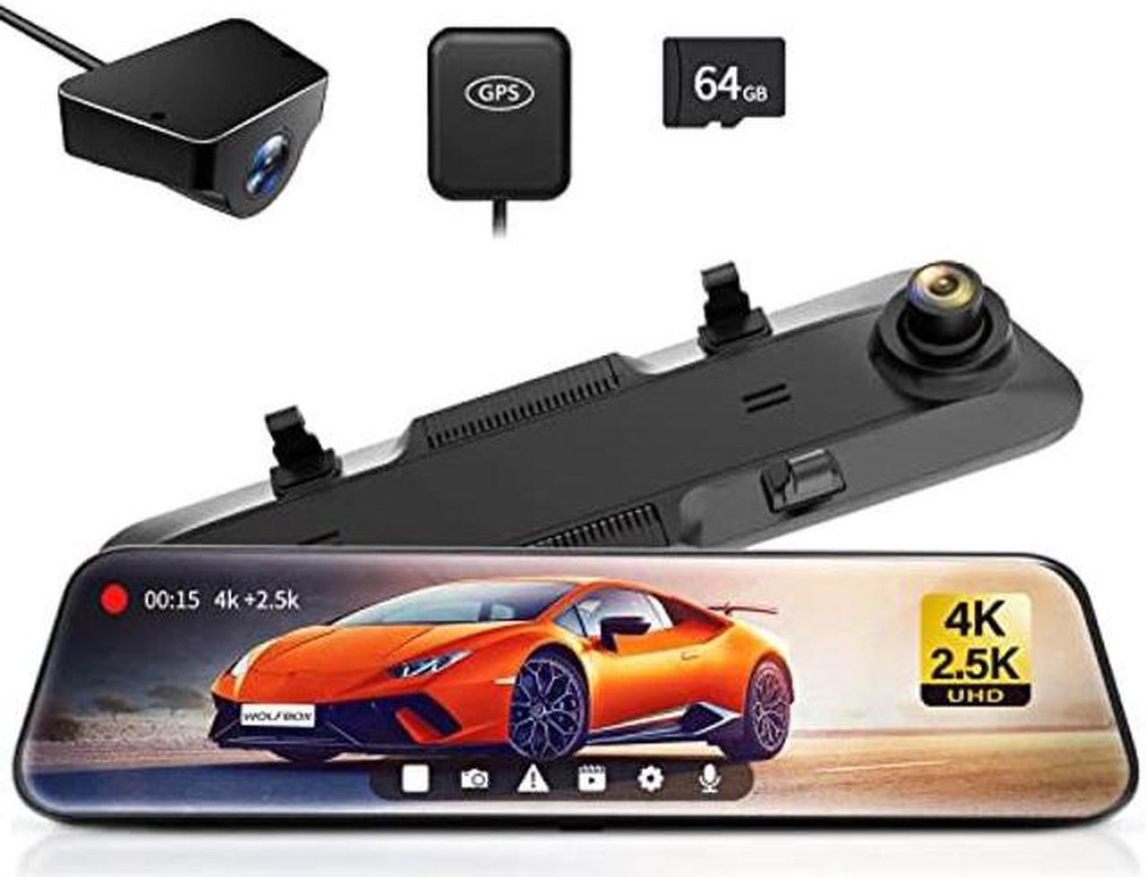 Main image of WOLFBOX 12" Rear View Mirror Camera, 4K Mirror Dash Cam Front and Rear with 2.5K Rear Camera, Smart Full Touch Screen Backup Camera for car, Dash Cam with WDR Camera,Night Vision,Free 64GB Card & GPS