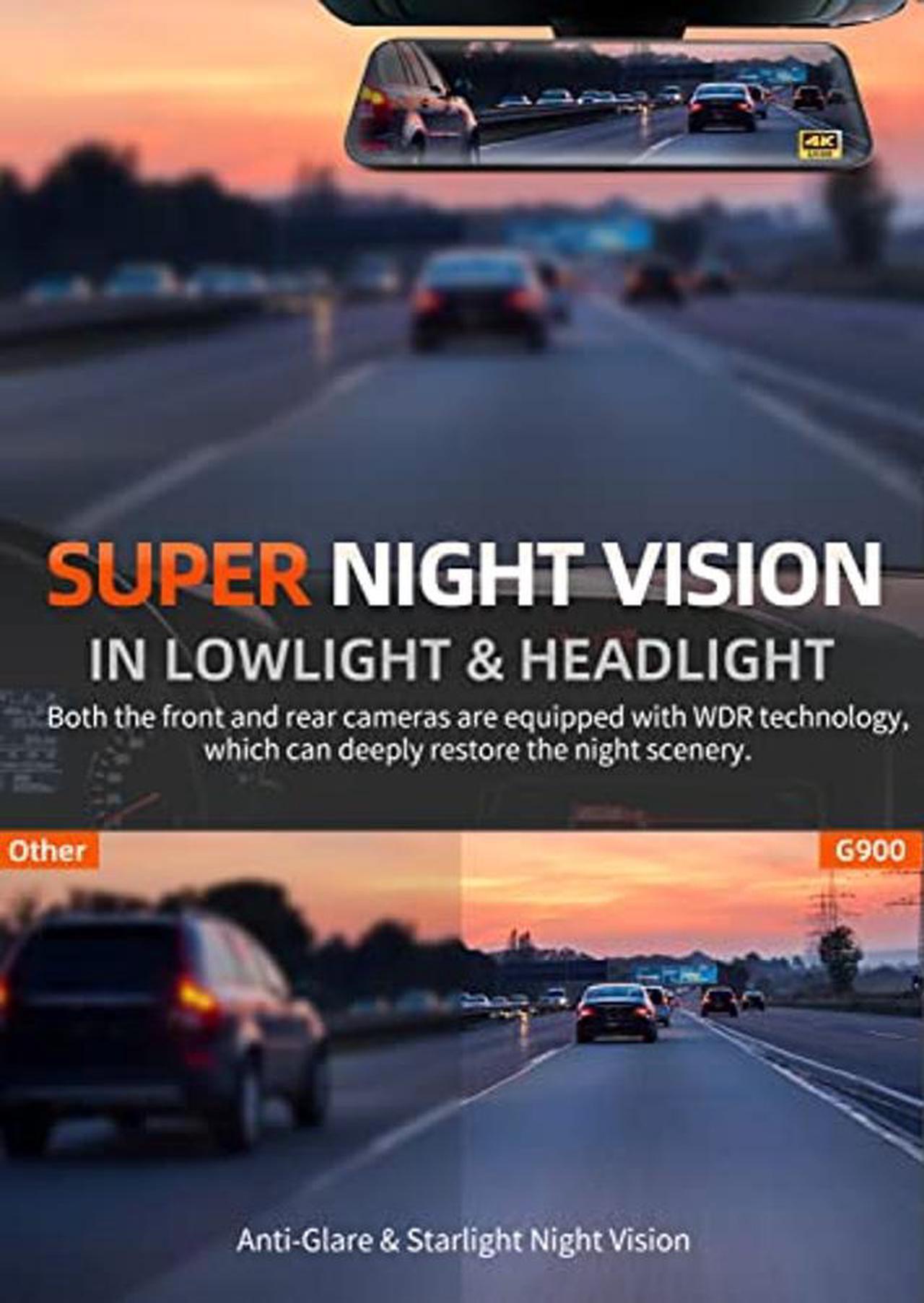 Alt view image 3 of 5 - WOLFBOX 12" Rear View Mirror Camera, 4K Mirror Dash Cam Front and Rear with 2.5K Rear Camera, Smart Full Touch Screen Backup Camera for car, Dash Cam with WDR Camera,Night Vision,Free 64GB Card & GPS