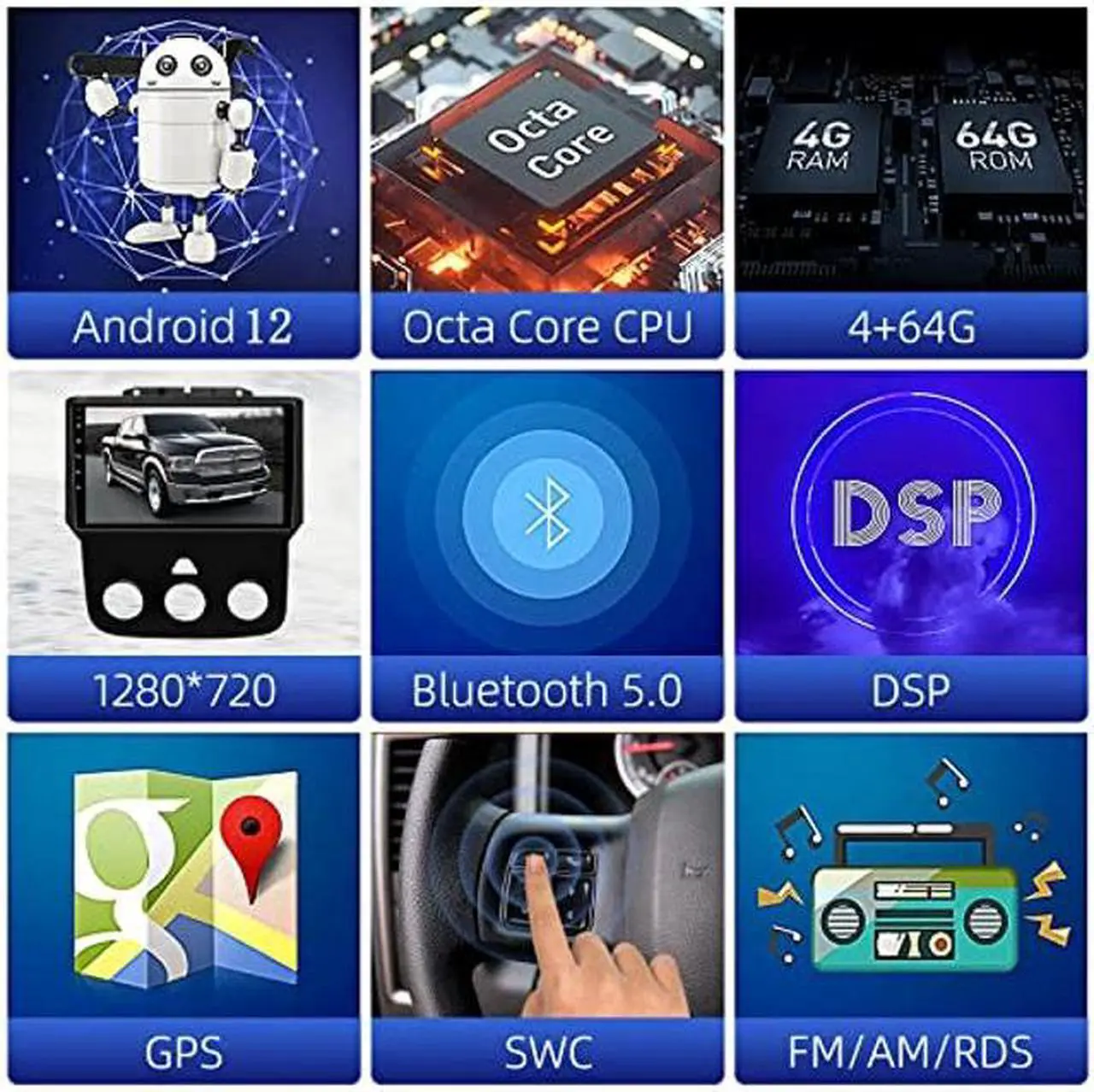 Alt view image 3 of 5 - CZSWCH Android 12 Stereo Radio for Dodge Ram 1500 2500 3500 (2013-2018) Manual AC,Octa Core(4G+64G) 9 Inch IPS Screen Built-in Wireless Carplay/Android Auto/DSP/4G LTE/WiFi Free Camera