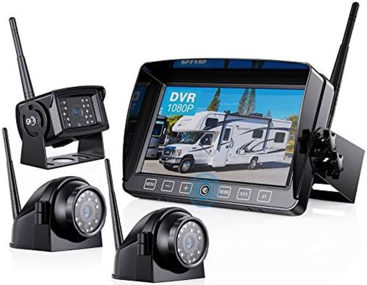 Main image of ZEROXCLUB Wireless Backup Camera with 7 Inch DVR Quad Split Monitor for RV Trailer Truck, Digital Signal HD 1080P Wireless Rear Side View 3 Cameras Back Up System w/Recording 18 IR Night Vision (B3C)
