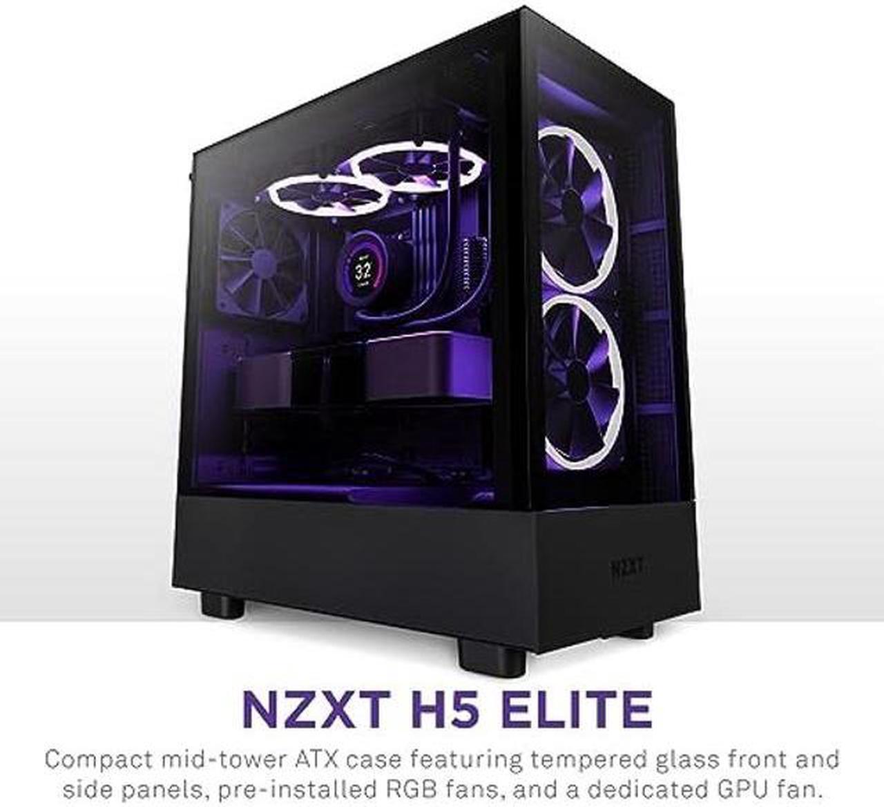 Alt view image 2 of 5 - NZXT H5 Elite Compact ATX Mid-Tower PC Gaming Case - Built-in RGB Lighting - Tempered Glass Front and Side Panels - Cable Management - 2 x 140mm RGB Fans Included - 280mm Radiator Support - Black