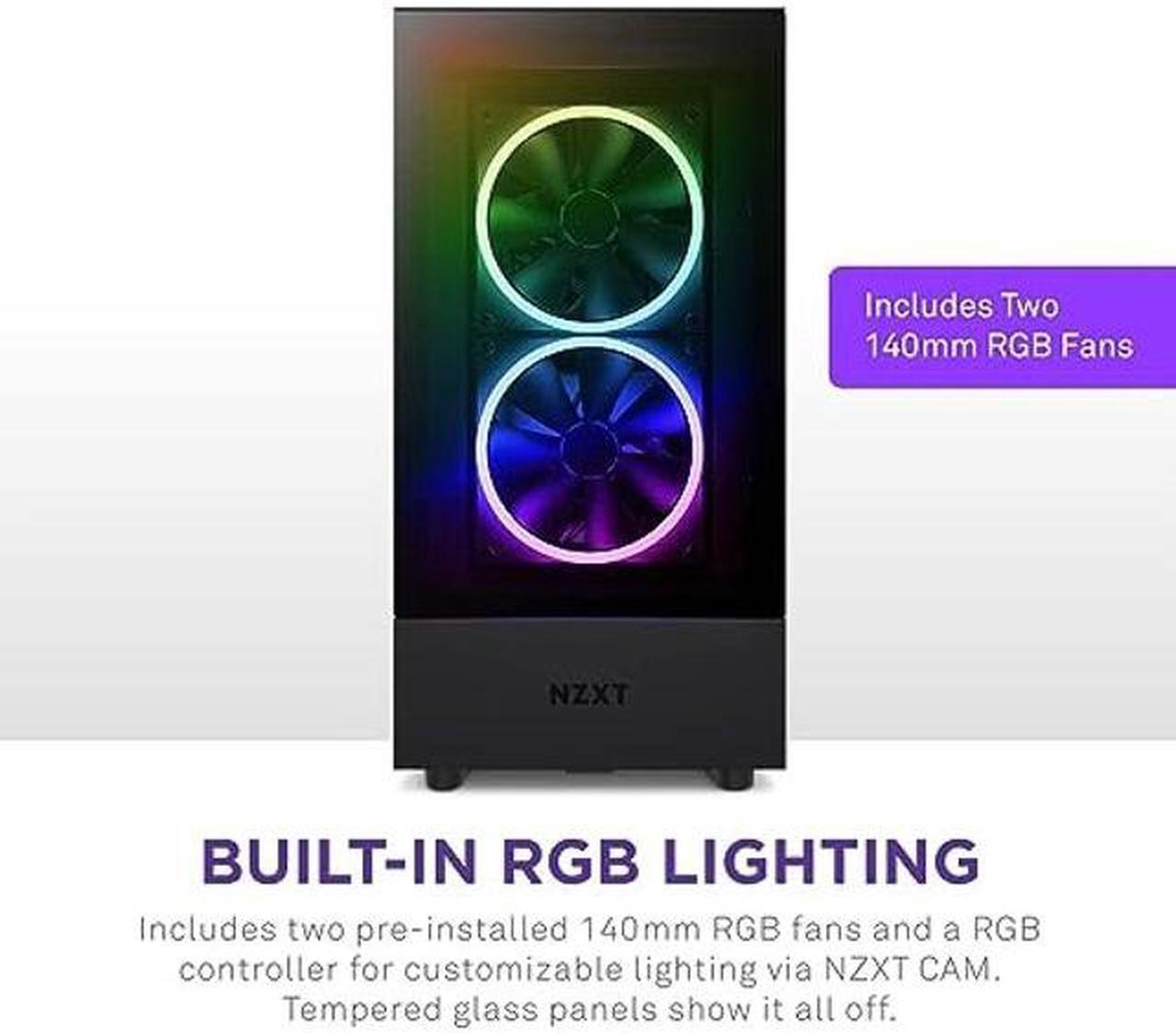 Alt view image 3 of 5 - NZXT H5 Elite Compact ATX Mid-Tower PC Gaming Case - Built-in RGB Lighting - Tempered Glass Front and Side Panels - Cable Management - 2 x 140mm RGB Fans Included - 280mm Radiator Support - Black