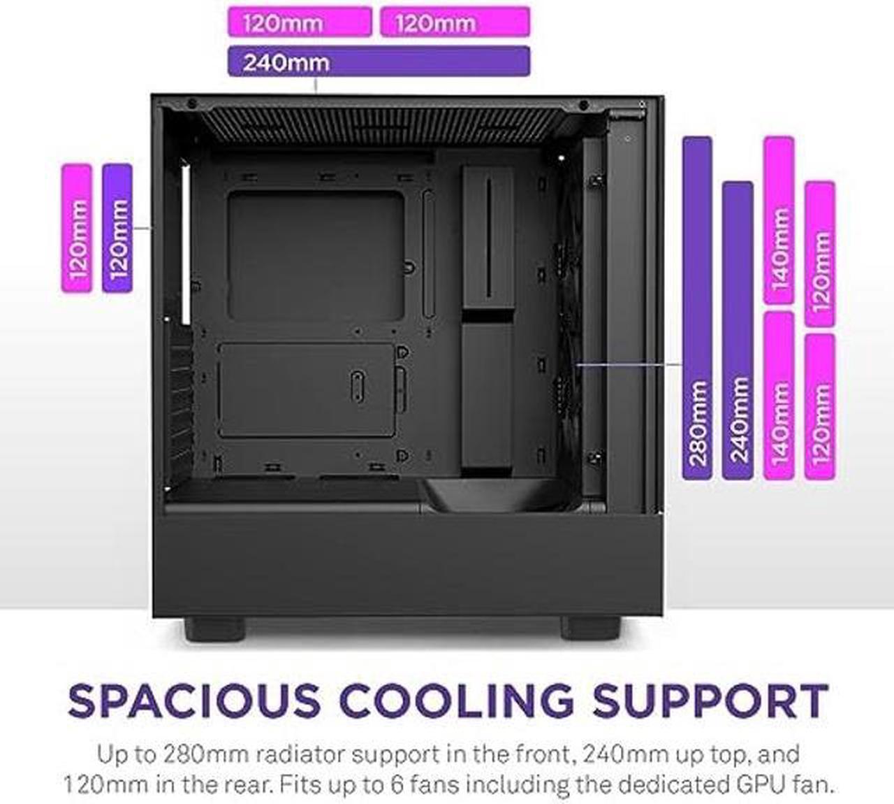 Alt view image 5 of 5 - NZXT H5 Elite Compact ATX Mid-Tower PC Gaming Case - Built-in RGB Lighting - Tempered Glass Front and Side Panels - Cable Management - 2 x 140mm RGB Fans Included - 280mm Radiator Support - Black