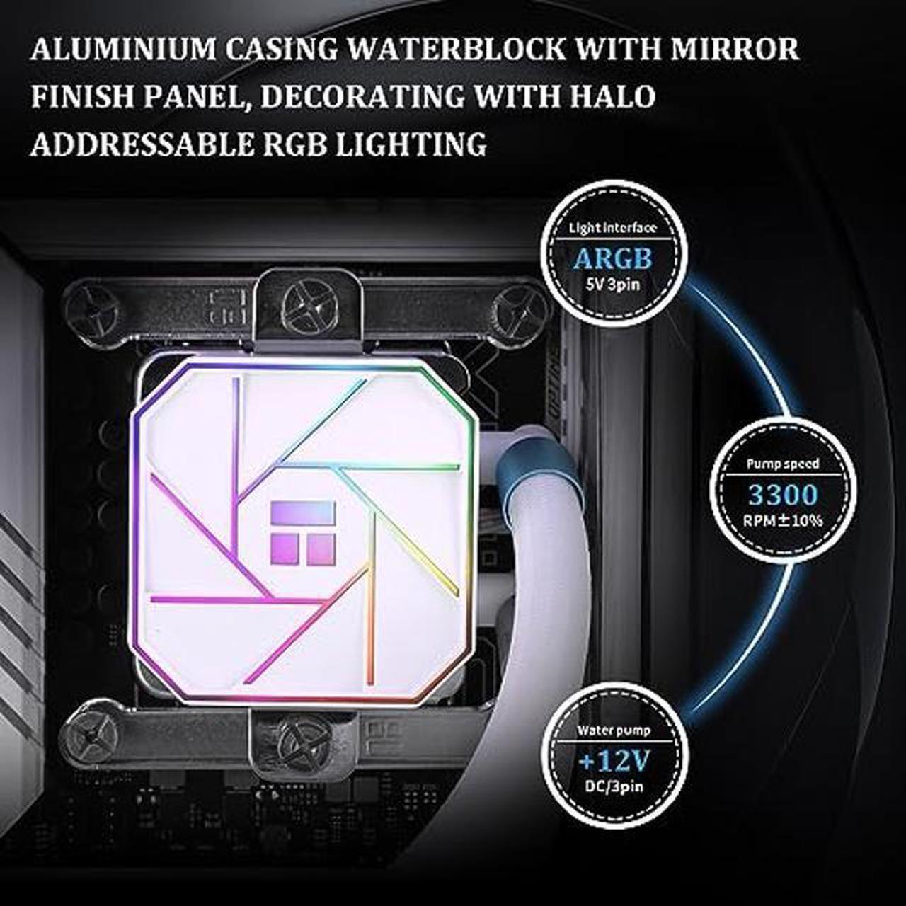 Alt view image 3 of 5 - Thermalright Aqua Elite 240 White V3 Water Cooling CPU Cooler, Double PWM ARGB Fans with S-FDB Bearings,Efficient PWM Controlled Pump,for AMD/AM4/AM5, Intel LGA1150/1151/1200/2011/1700