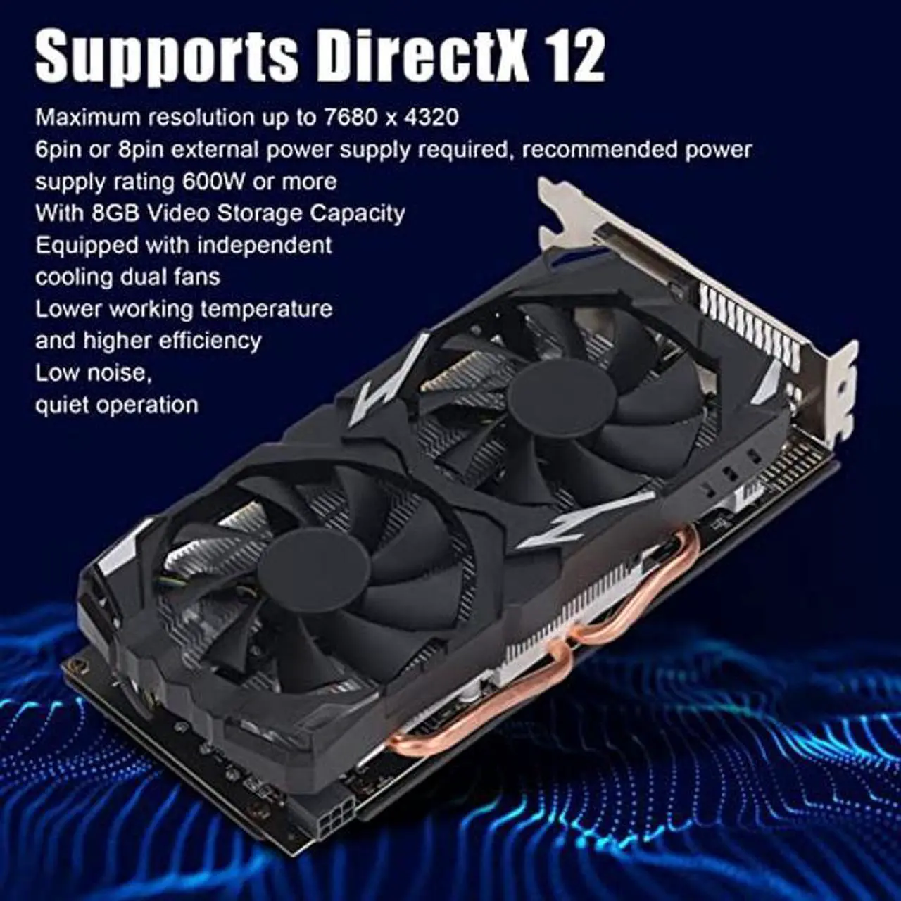Alt view image 2 of 5 - RX580 Graphics Card - 8GB GDDR5 256BIT Interface Gaming Graphics Card, PC Gaming Graphics Card Low Noise Support DVI DP PC Gaming Video Card Computer Accessories for Win 10 11 (RX580 8GB GDDR5 256BIT)