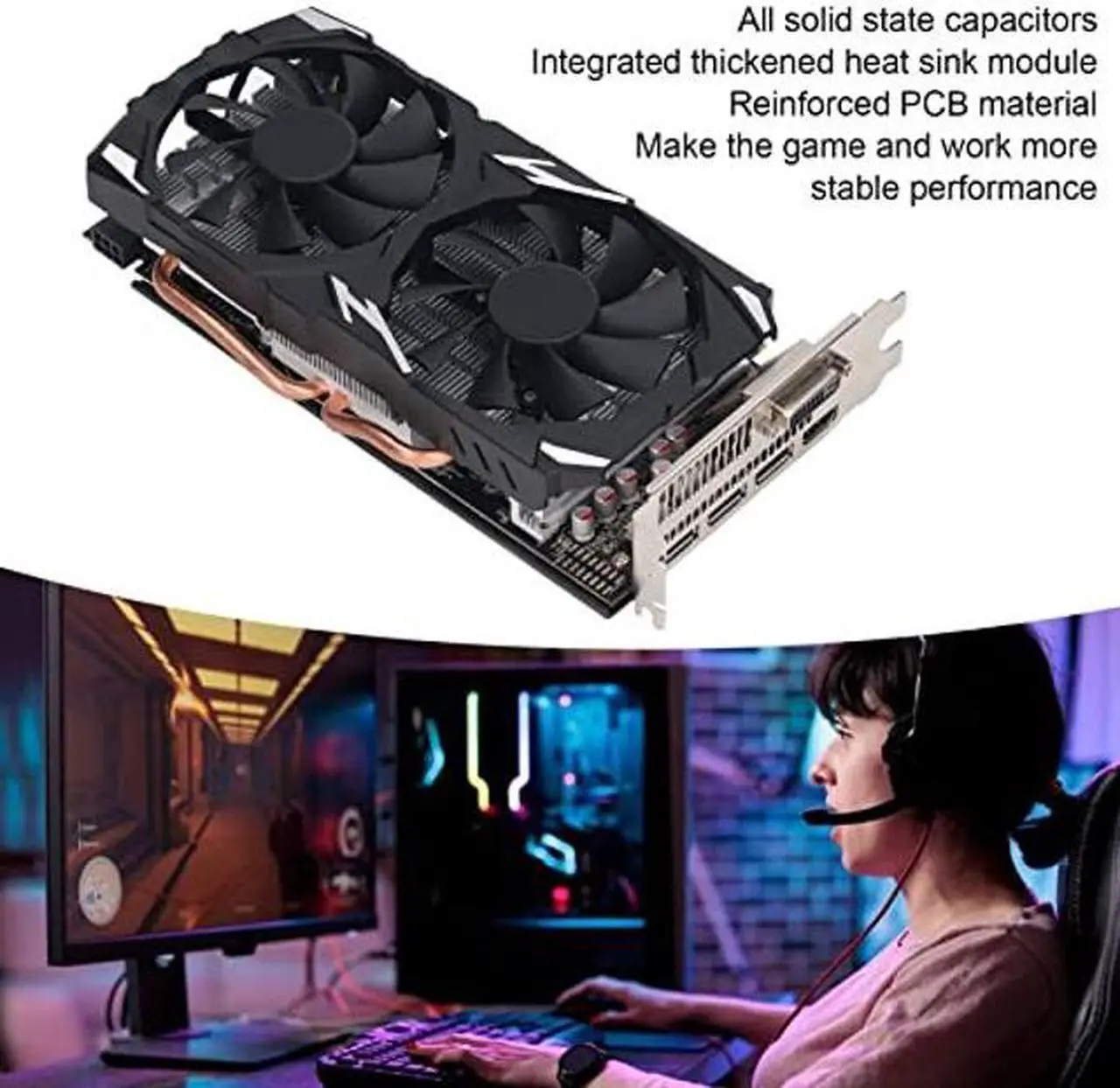 Alt view image 3 of 5 - RX580 Graphics Card - 8GB GDDR5 256BIT Interface Gaming Graphics Card, PC Gaming Graphics Card Low Noise Support DVI DP PC Gaming Video Card Computer Accessories for Win 10 11 (RX580 8GB GDDR5 256BIT)