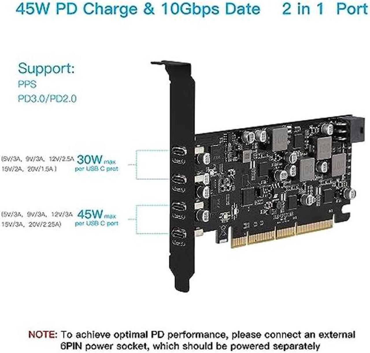 Alt view image 2 of 5 - Sinefine USB PCIe Card Power Delivery 4 USB Type-C Ports, PCIe USB3.1(USB 3.2 Gen 2) with 10 Gbps Motherboard Card for PC Desktop, Support WindowsXP/7/8/10 and MAC OS