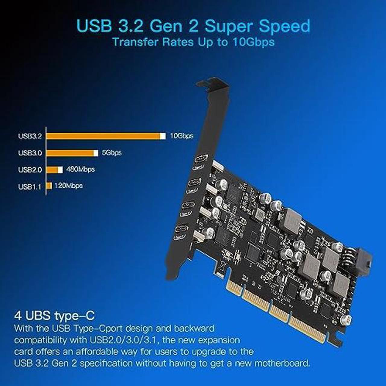 Alt view image 3 of 5 - Sinefine USB PCIe Card Power Delivery 4 USB Type-C Ports, PCIe USB3.1(USB 3.2 Gen 2) with 10 Gbps Motherboard Card for PC Desktop, Support WindowsXP/7/8/10 and MAC OS