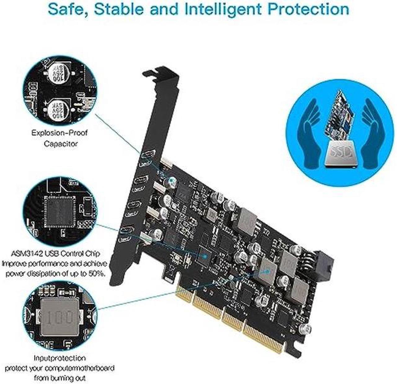 Alt view image 5 of 5 - Sinefine USB PCIe Card Power Delivery 4 USB Type-C Ports, PCIe USB3.1(USB 3.2 Gen 2) with 10 Gbps Motherboard Card for PC Desktop, Support WindowsXP/7/8/10 and MAC OS