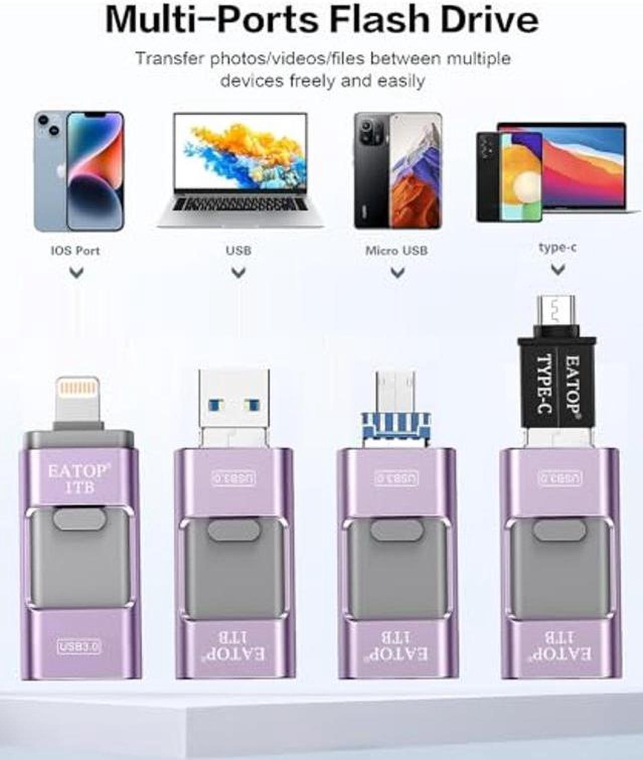 Alt view image 2 of 5 - EATOP USB 3.0 Flash Drive 1TB Intended for iPhone iPad, USB Memory Stick External Storage Thumb Drive Photo Stick Compatible with iPhone/iPad/Android and Computer (Light Purple)