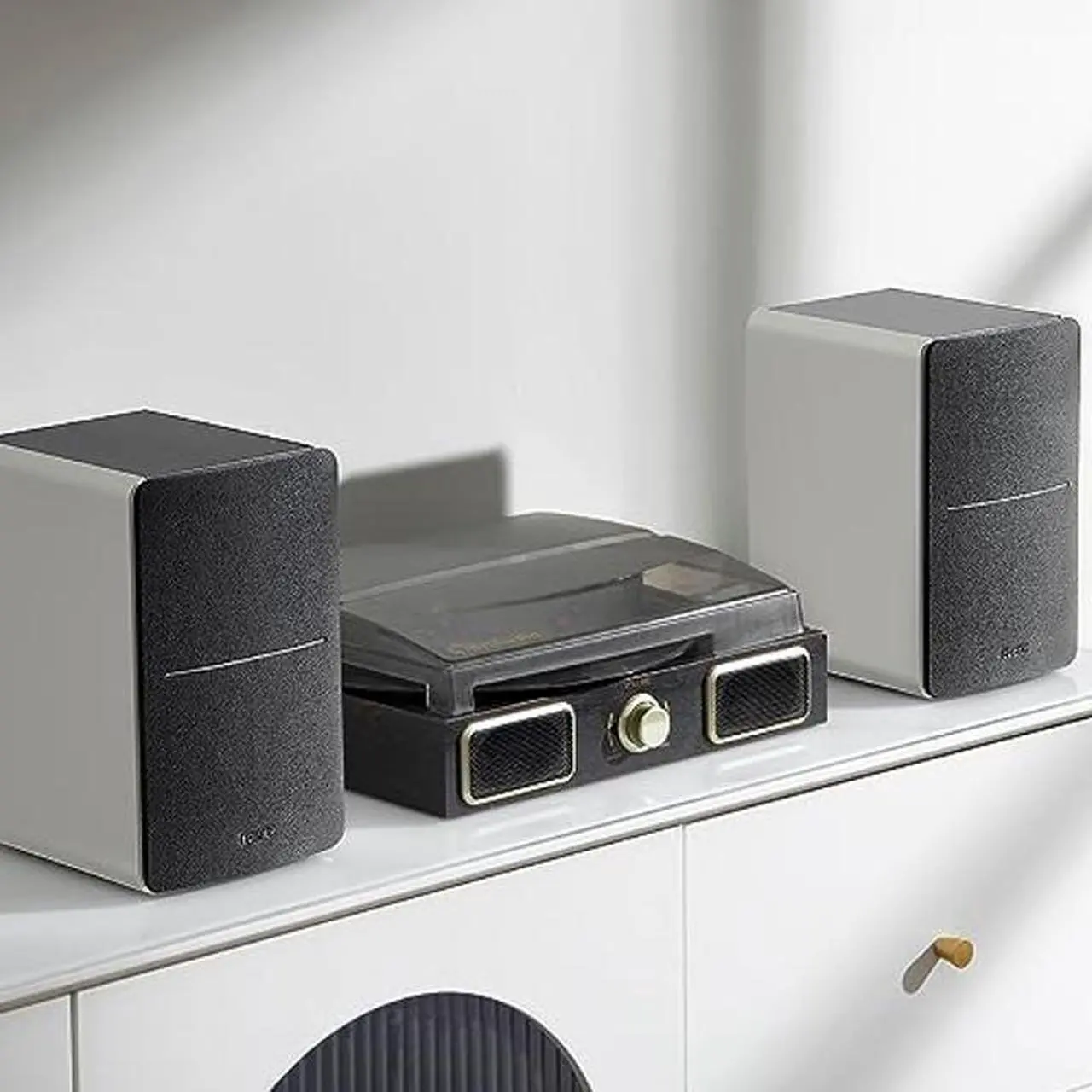 Alt view image 5 of 5 - Edifier R1280DB Powered Bluetooth Bookshelf Speakers - Optical Input - Wireless Studio Monitors - 4 Inch Near Field Speaker - 42w RMS - Wood Grain (White)